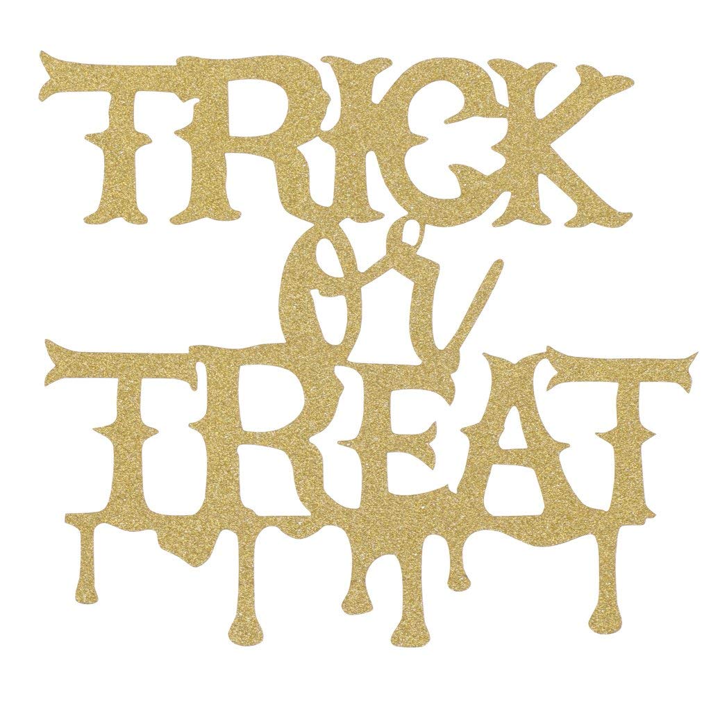 20pcs Halloween Cake Toppers - Gold TRICK or TREAT Cupcake Decorations for Halloween Party, Birthday, Baby Shower | Spooky Table Decor, Dessert Toppers for Cakes, Cookies & Cupcakes