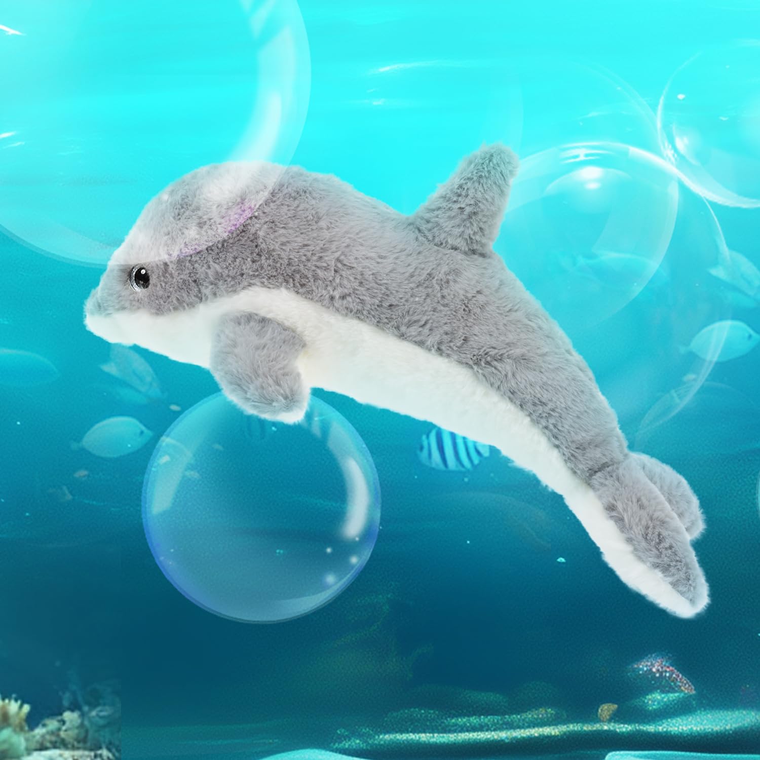 Gray Dolphin Stuffed Animal Plush Toy - 18 Inch Soft & Cuddly Ocean Sea Creature for Kids, Perfect Gift for Boys & Girls | Great for Bedtime, Nursery Decor, and Marine Life Education