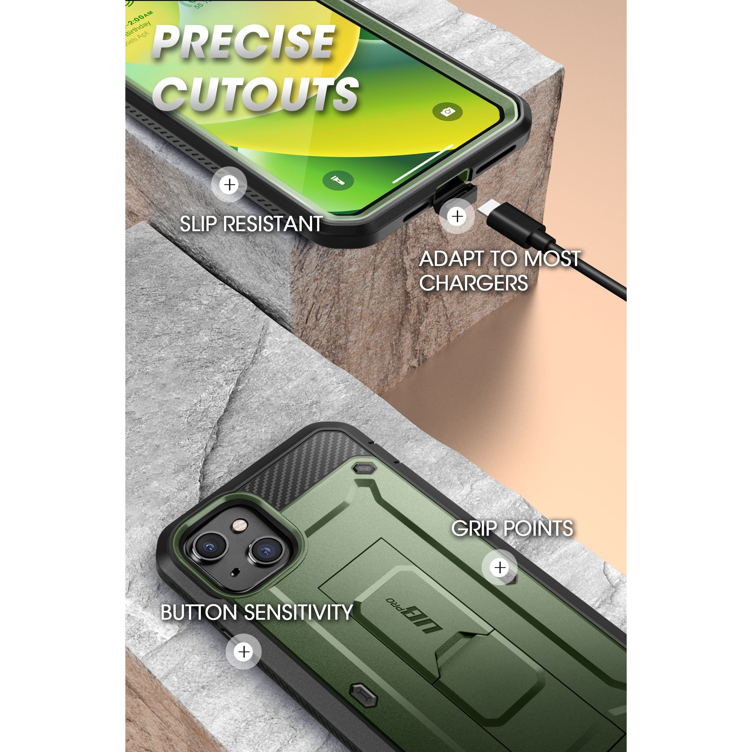 iPhone 14 6.1 Inch Unicorn Beetle PRO Rugged Case - Heavy Duty Protection, Shockproof & Drop Proof - Dark Green - Perfect for Outdoor Adventures & Extreme Sports