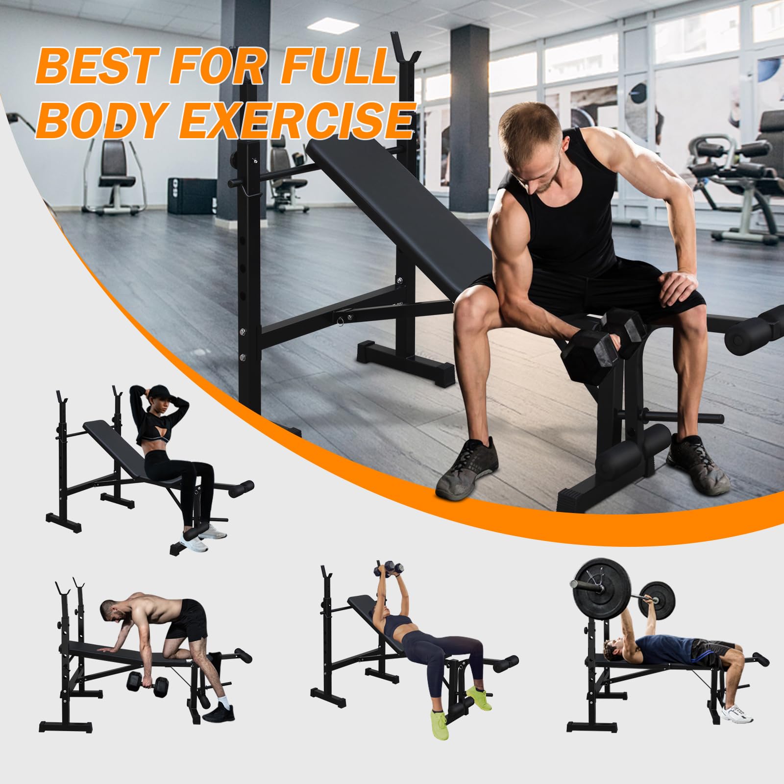 Adjustable Weight Bench with Squat Rack - Foldable Olympic Bench Press Set for Home Gym, Strength Training Equipment with Leg Developer - Perfect for Full-Body Workouts, Strength Building & Home Fitness Training