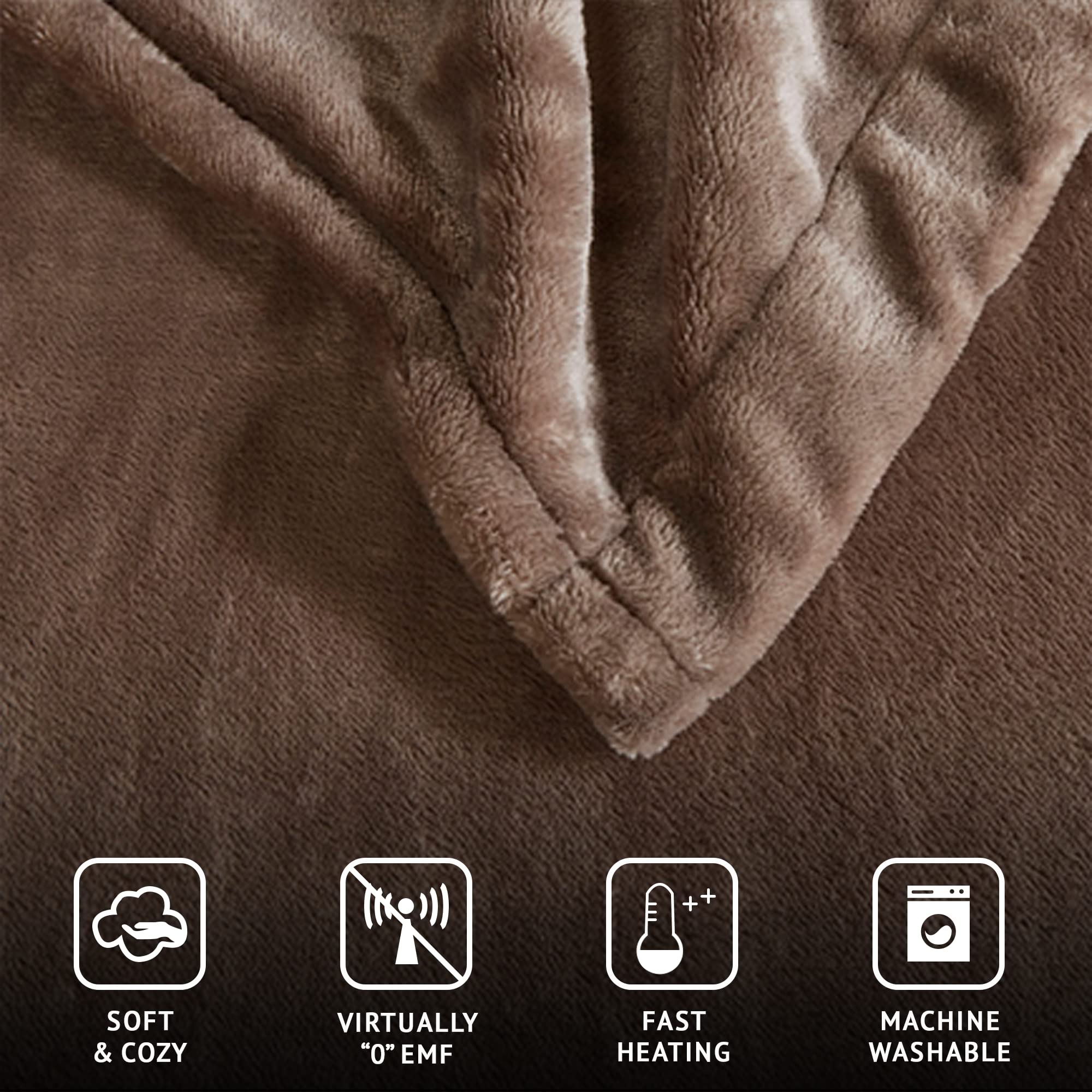 Beautyrest Electric Heated Blanket for Cold Weather - Fast Heating, Auto Shut Off, Zero EMF, 10 Heat Settings, UL Certified, Mink King Size (90