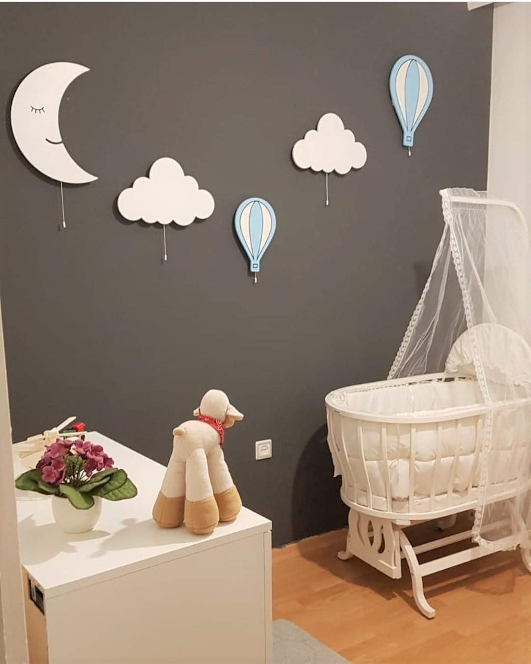 Wooden LED Night Light Set of 5 - Light Blue Nursery Wall Decor for Boys & Kids Bedroom | Safe & Soothing Lighting for Bedtime, Playroom, and Children's Room