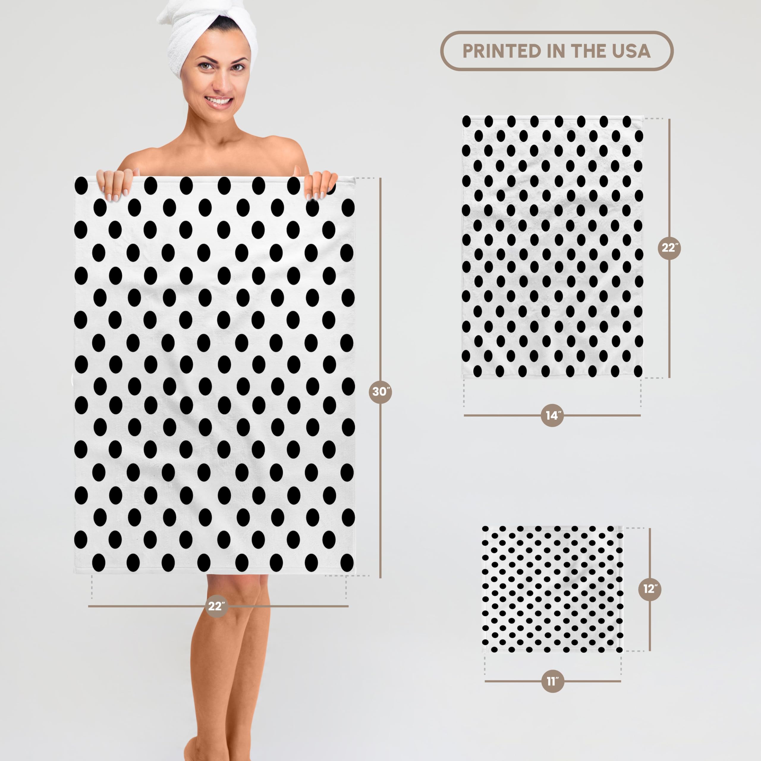 11x12 Inch Wash Cloth for Face & Body - Black Polka Dots on White Cotton - Classic Retro 1950s Style Bath Towel | Perfect for Spa, Baby Care & Gentle Exfoliation