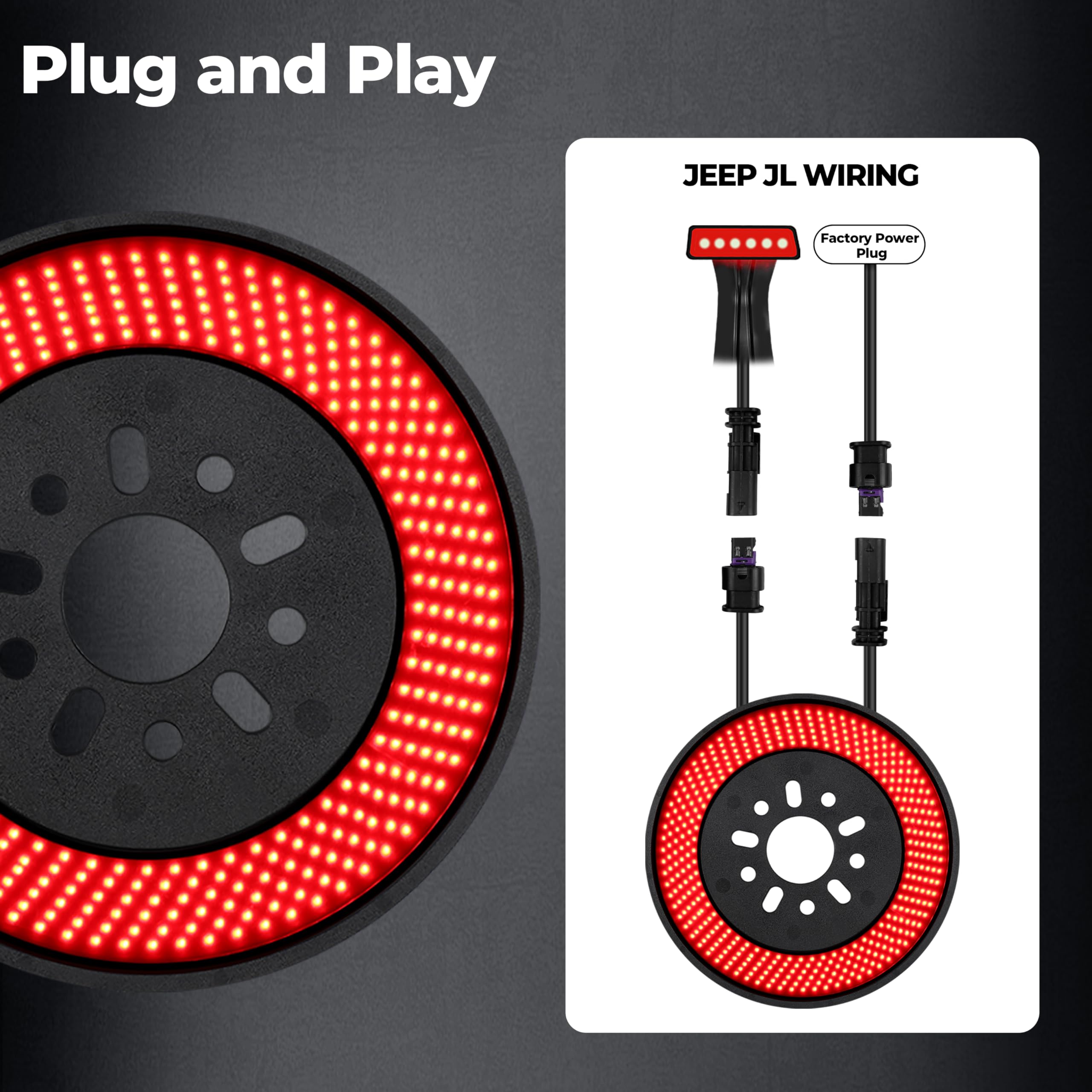 Super Bright 405 LED Spare Tire Brake Light for 2018-2025 Jeep Wrangler JL & JLU | Plug-N-Play Easy Installation | 3rd Rear Wheel Light Accessory | Perfect for Off-Roading & Night Driving Safety