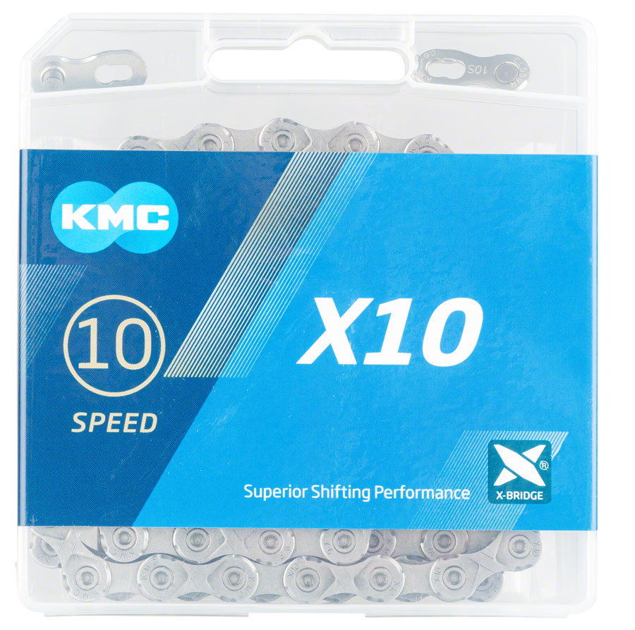 KMC X10 10-Speed Bicycle Chain - 116 Links, Gray Steel, Double X-Bridge Technology for Smooth Shifting | Perfect for Road Bikes, Mountain Bikes & Commuting