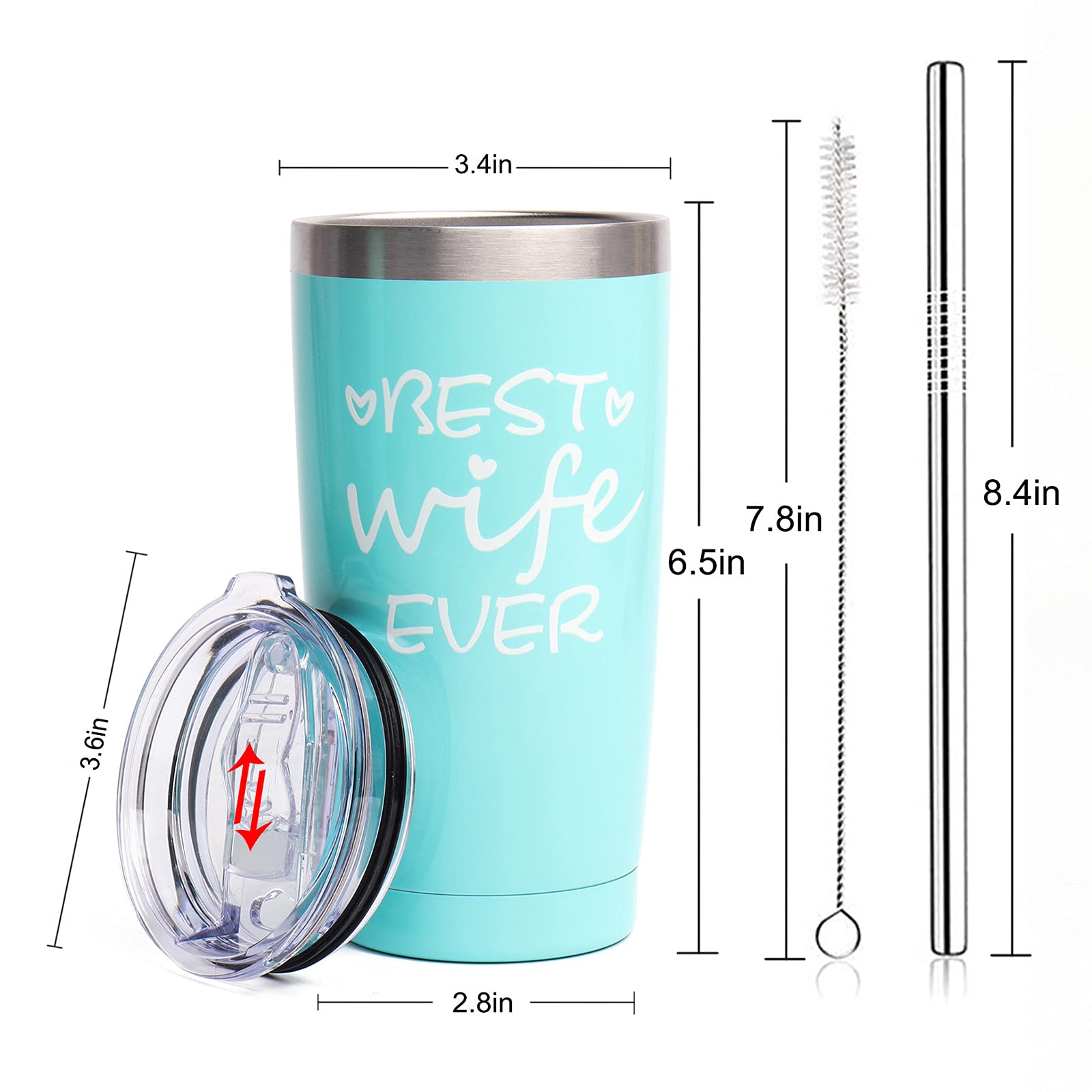 Best Wife Ever Tumbler - 20oz Stainless Steel Insulated Coffee Cup with Lid & Straw, Perfect Gift for Wife, Mom, Mother's Day, Birthday, Christmas - Ideal for Travel, Office & Daily Use