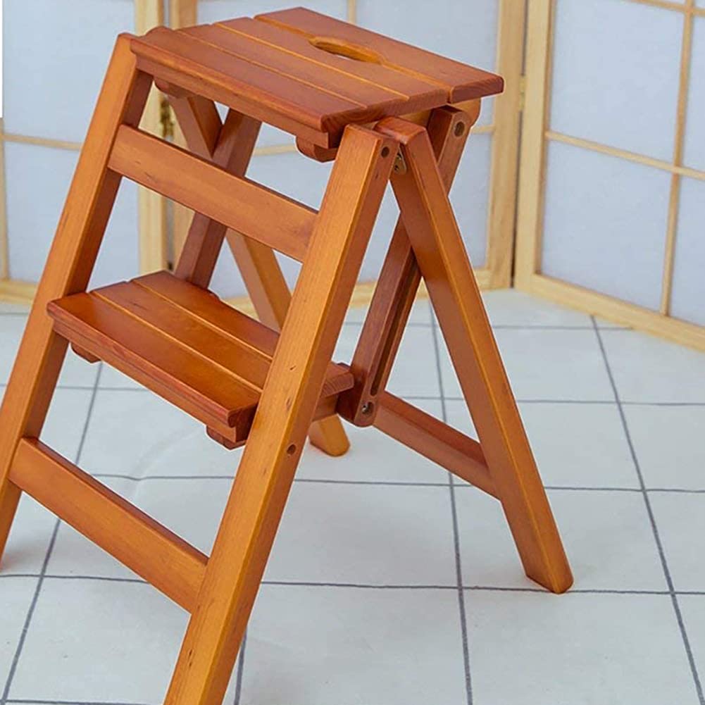 XHALERY 3-Tier Foldable Wooden Step Stool for Home, Portable Indoor Ladder Stool with Non-Slip Steps - White (Perfect for Kitchen, Bathroom & Kids' Room)