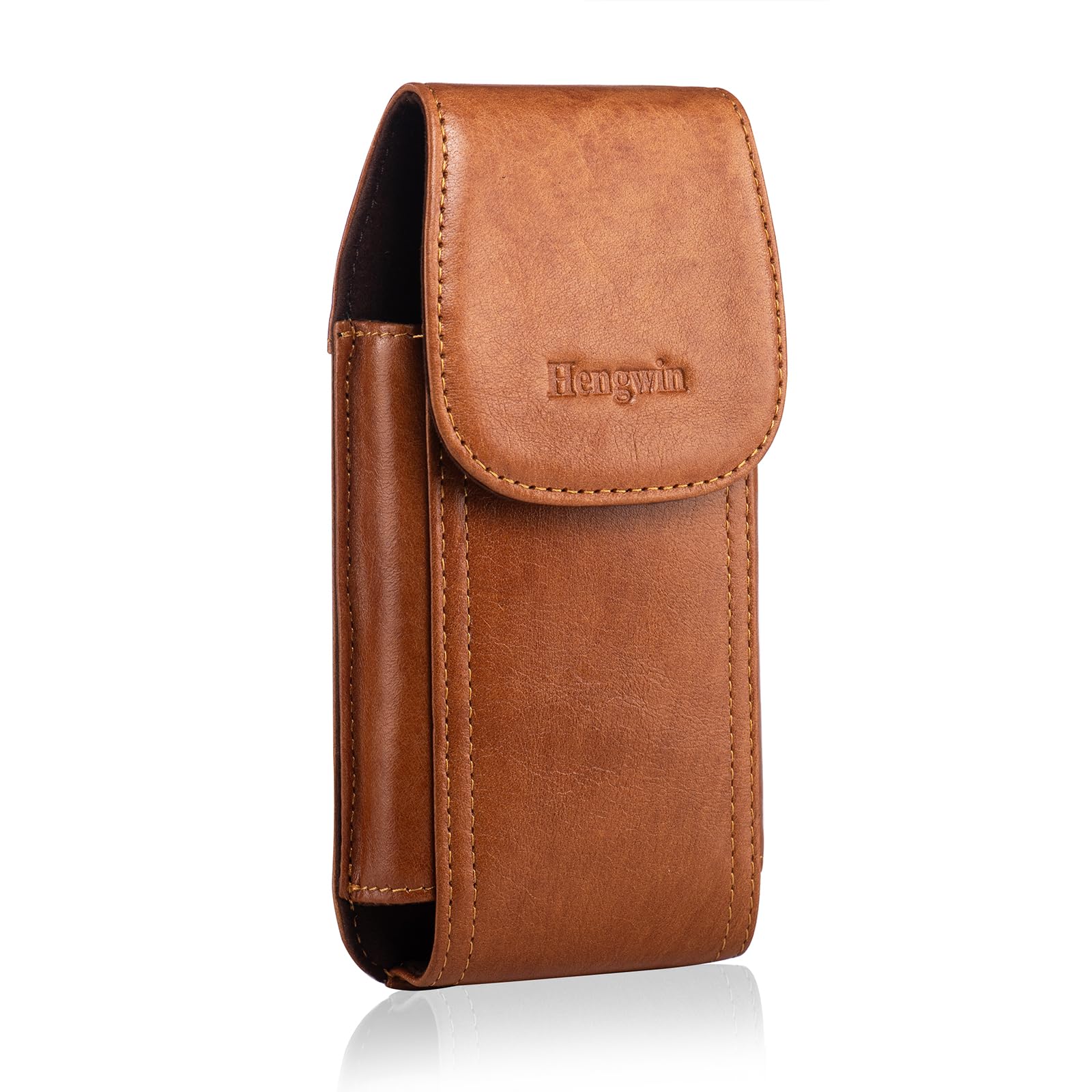 Premium Genuine Leather Phone Holster with Belt Clip - Compatible with iPhone 16 Plus/15 Pro Max/14 Pro Max/13 Pro Max & Samsung Galaxy A15/S24 Ultra/S23+ - Durable Brown Leather Phone Case for Men - Ideal for Construction Work, Office Professionals, Outdoor Adventures & Everyday Carry