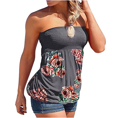 Ylioge Women's Black Dress Shirts - Summer Beach Color Block Printed Tube Tops, Off Shoulder Sexy Holiday Blouses | Perfect for Vacation, Pool Party & Night Out