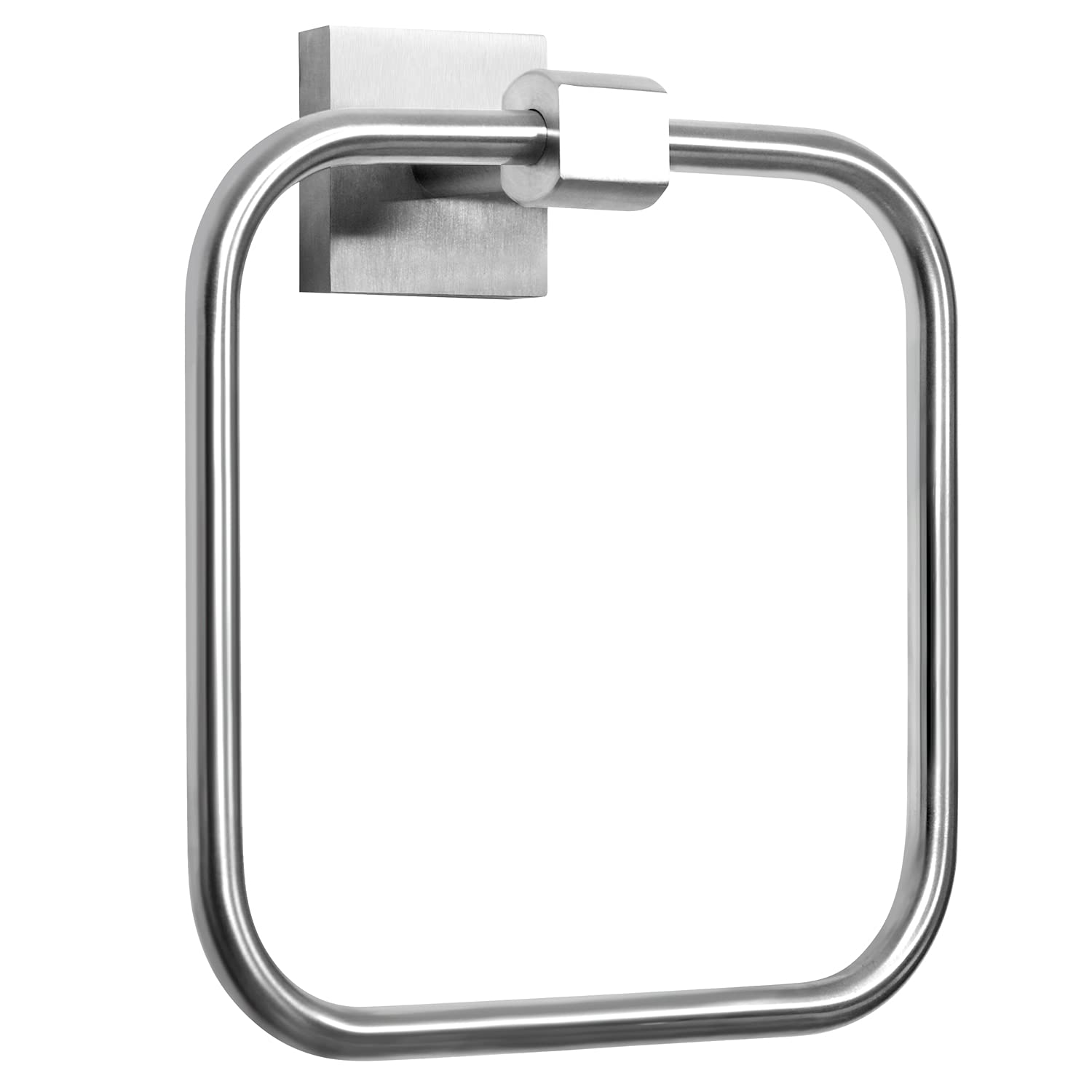 HouseAid Brushed Nickel Square Hand Towel Ring - Stainless Steel Wall Mounted Towel Holder for Bathroom - Perfect for Kitchen, Guest Bath & Laundry Room Organization