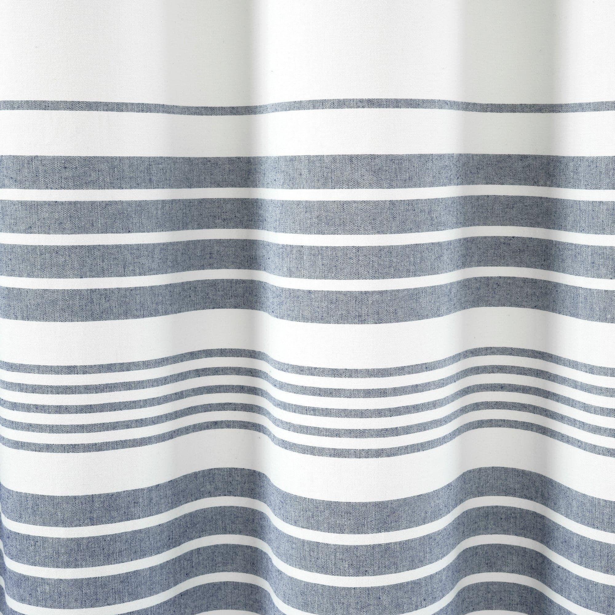 Nantucket Yarn Dyed Tassel Fringe Shower Curtain - Coastal Bathroom Decor for Beach House, Farmhouse & Boho Style