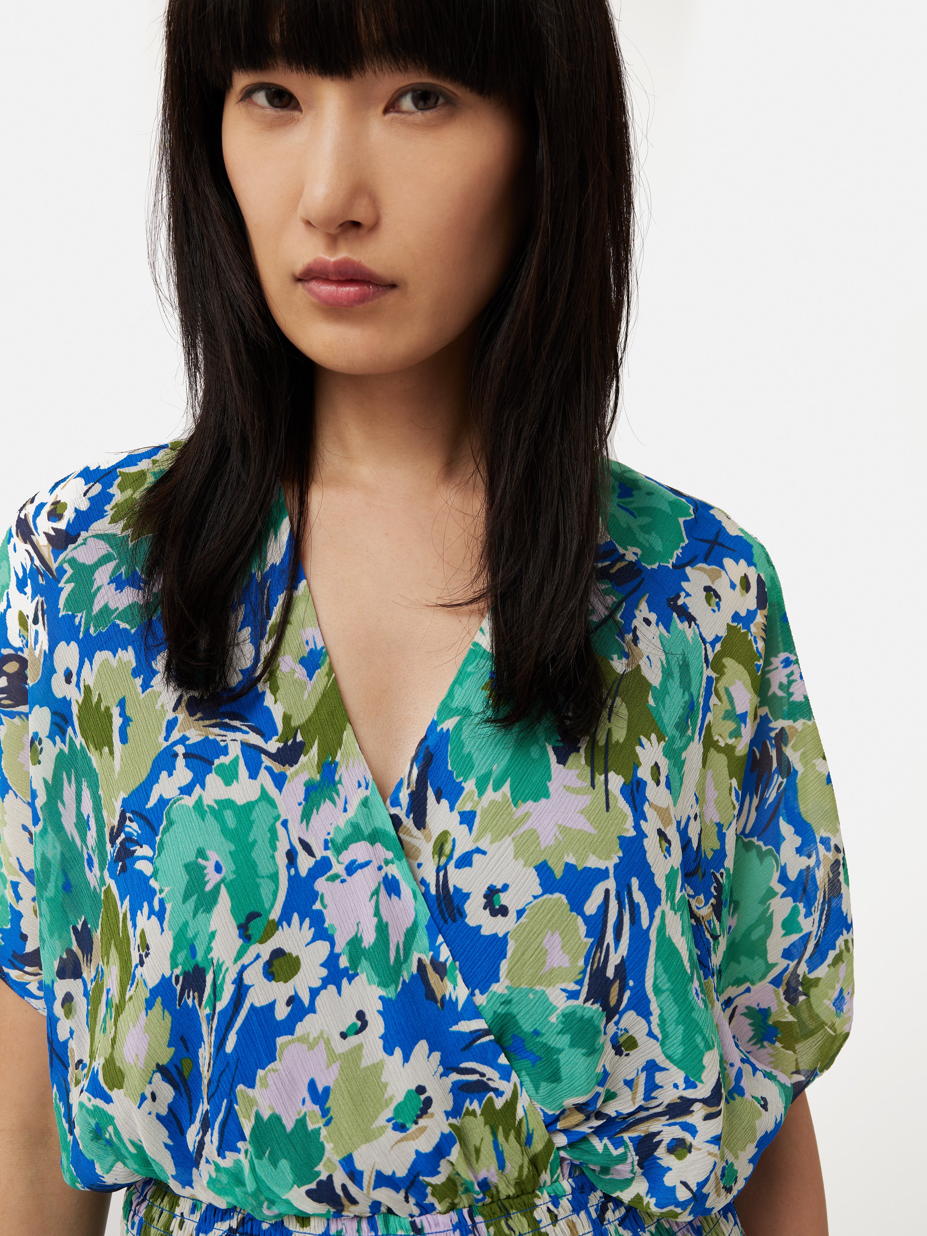 Abstract Meadow Playsuit for Women - Stylish Green Jumpsuit for Casual Outings, Summer Picnics & Beach Vacations