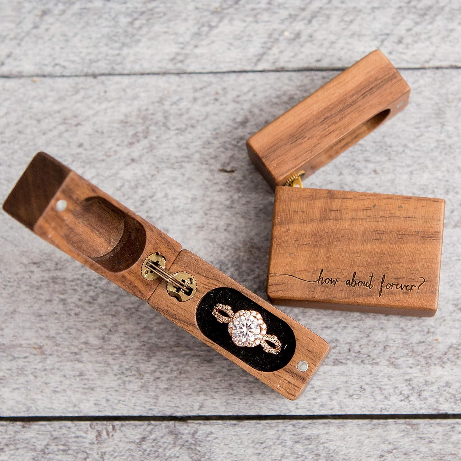 MUJEE Engraved Wooden Proposal Ring Box - Personalized Wedding Ring Bearer Box for Engagement & Ceremony - Perfect for Proposals, Vow Renewals & Photo Decor
