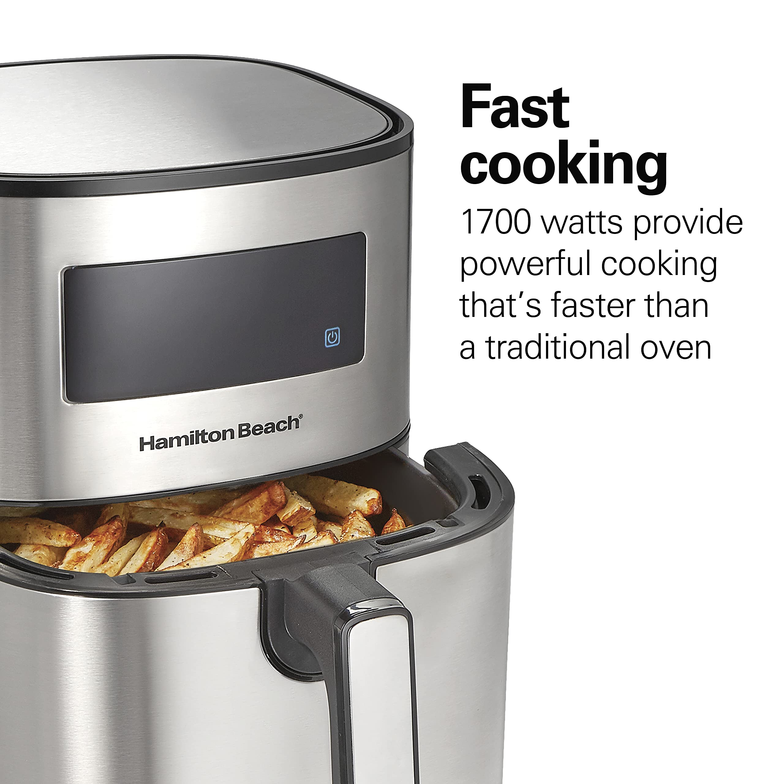 Hamilton Beach 5.8 Quart Digital Air Fryer Oven with 8 Presets - Nonstick Basket, Easy to Clean, Black (35075) - Perfect for Healthy Cooking, Crispy Fries, Chicken Wings & Family Meals