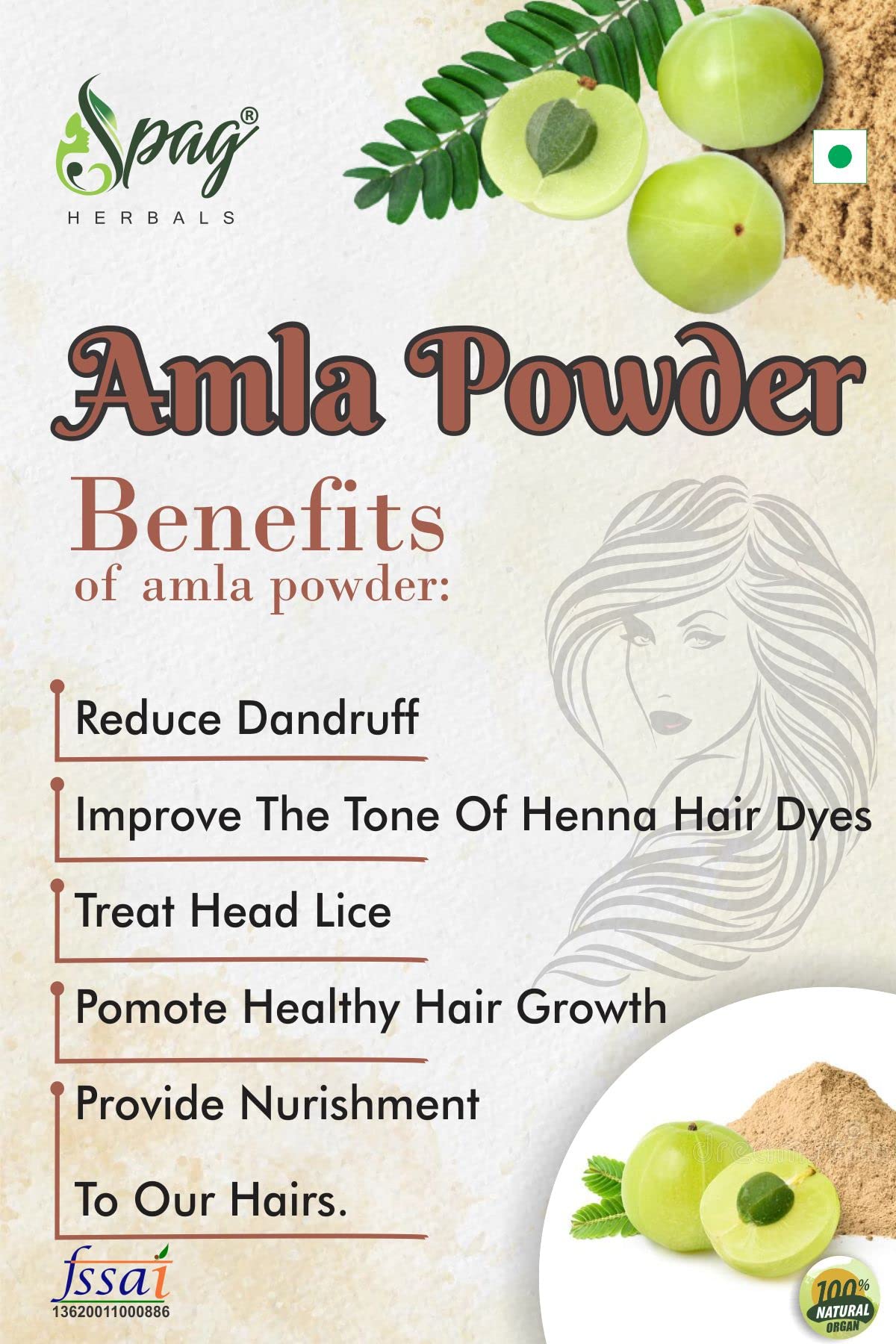 SPAG Herbals Amla Indian Gooseberry Powder - 120g | Natural Hair Growth, Skin Care & Dietary Supplement | Rich in Vitamin C for Healthy Hair, Glowing Skin & Immunity Boost | Perfect for Smoothies, Tea & DIY Beauty Treatments