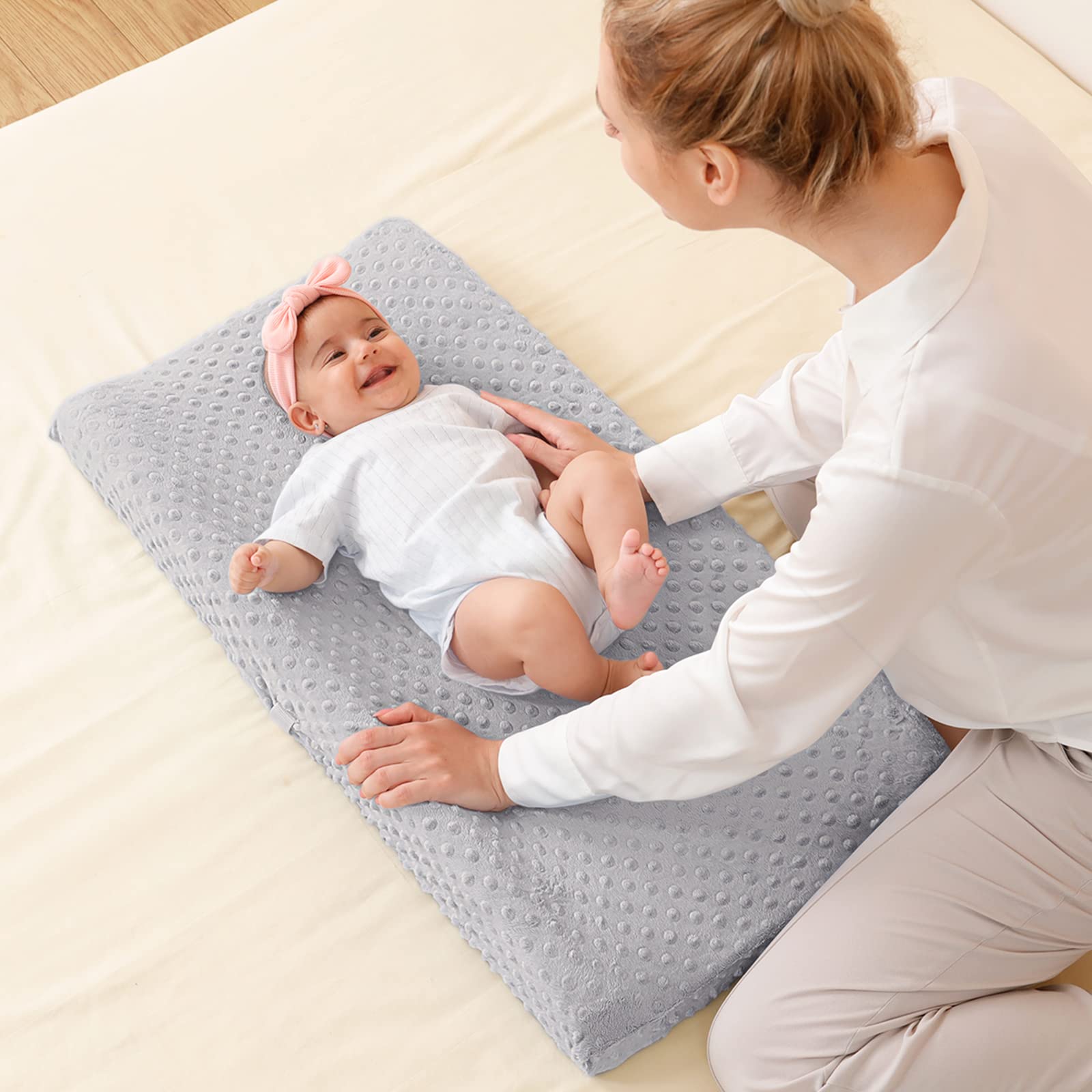 **Soft Plush Dot Baby Changing Pad Cover - Ultra Comfortable & Safe for Newborns, Girls & Boys - Fits 32