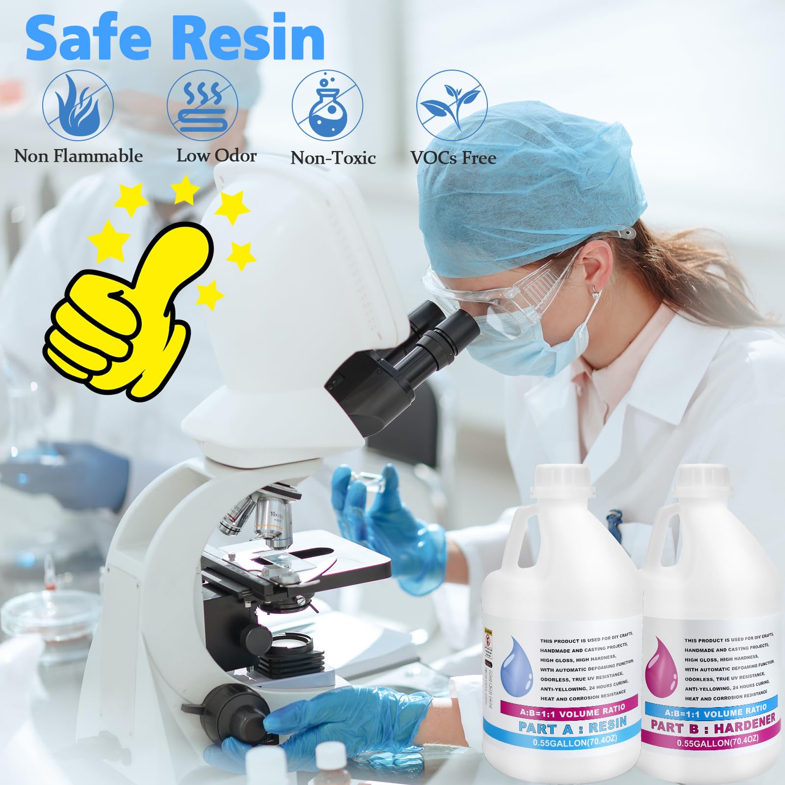 Premium 1.1 Gallon Crystal Clear Epoxy Resin Kit - Self-Leveling, Non-Yellowing, Bubble-Free for DIY Table Top, Wood Coating, Resin Molds & Art Projects - Perfect for Countertops, River Tables, Jewelry Making & Home Decor Crafts