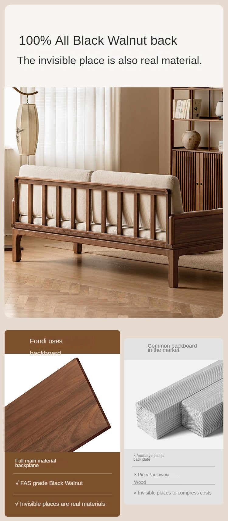Premium Black Walnut & Oak Solid Wood Convertible Sofa Bed - Modern Dual Use Design for Living Room, Guest Room & Small Spaces