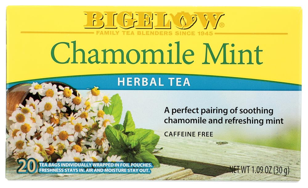Bigelow Chamomile Mint Herbal Tea Bags - 20 Count (Pack of 3) | Relaxing Caffeine-Free Tea for Stress Relief & Better Sleep | Perfect for Evening Relaxation & Bedtime Routine