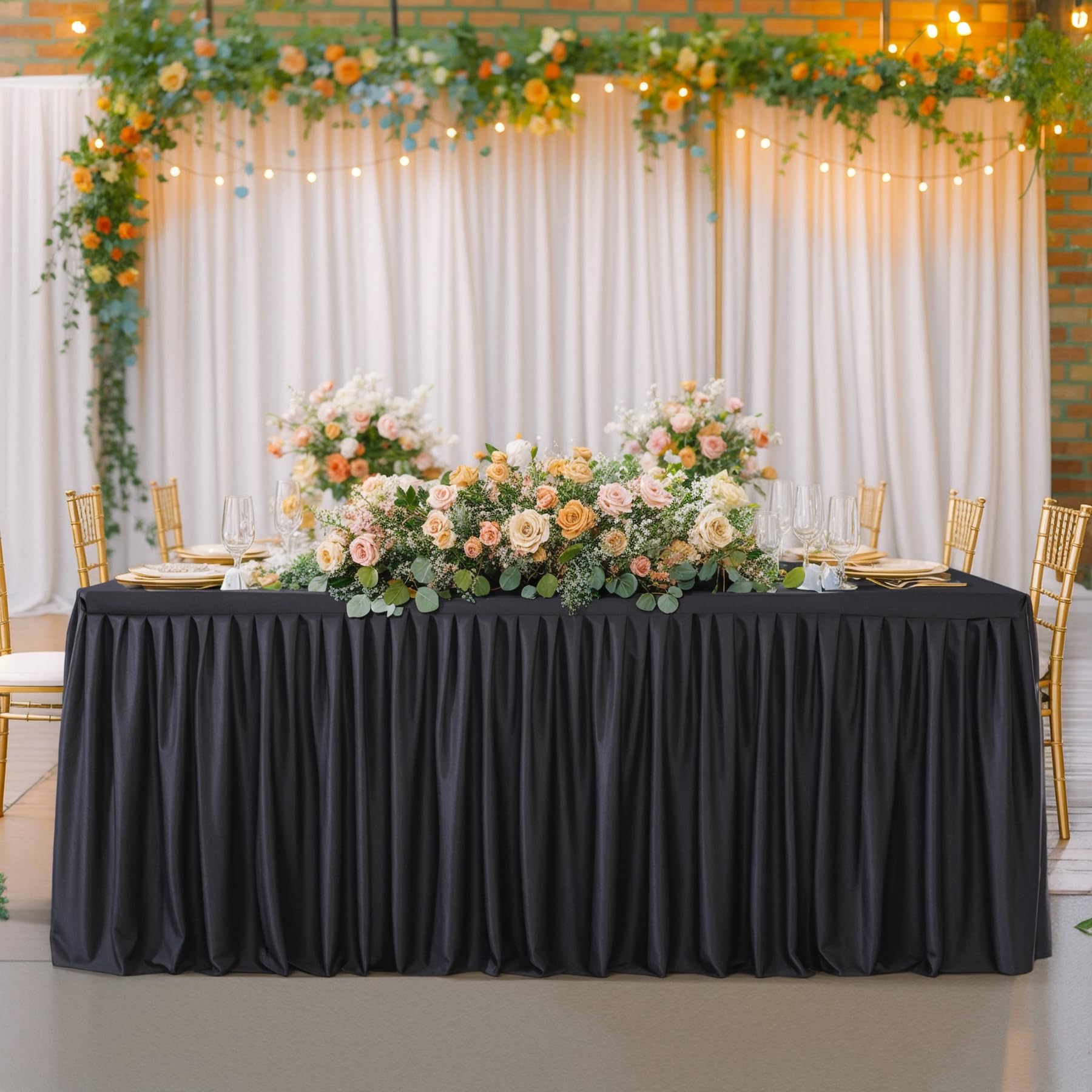 Premium Black Polyester Tablecloth for 6ft Rectangle Tables - Wrinkle-Free Fitted Cover with Elegant Pleated Ruffle Skirt - Perfect for Weddings, Baby Showers, Birthday Parties & Special Events (72x126 Inches) - Ideal for Banquet Halls, Catering Services & Home Decor