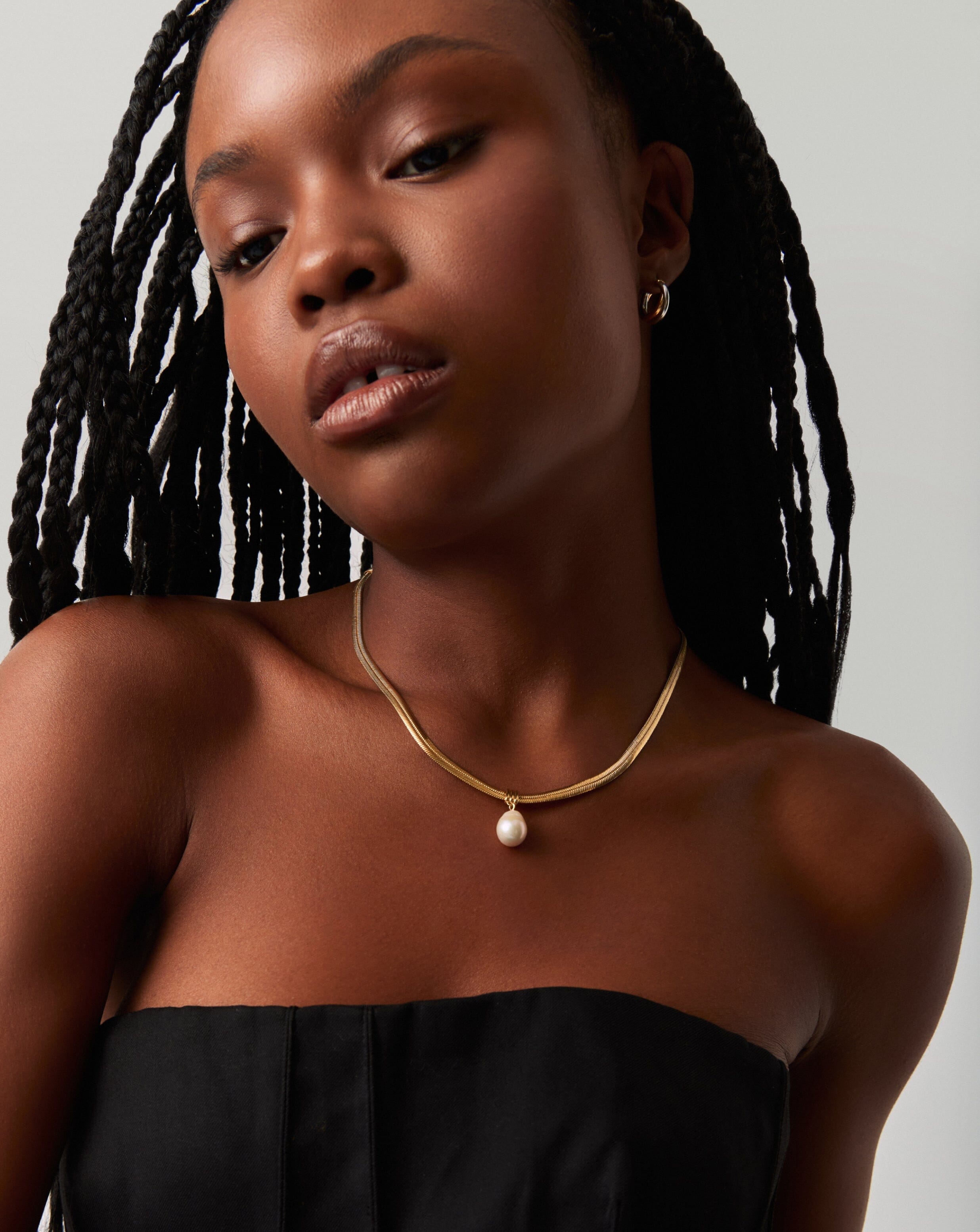 Elegant Baroque Pearl Snake Chain Pendant Necklace - 18k Gold Plated Vermeil with Natural Pearl | Perfect for Weddings, Parties & Special Occasions