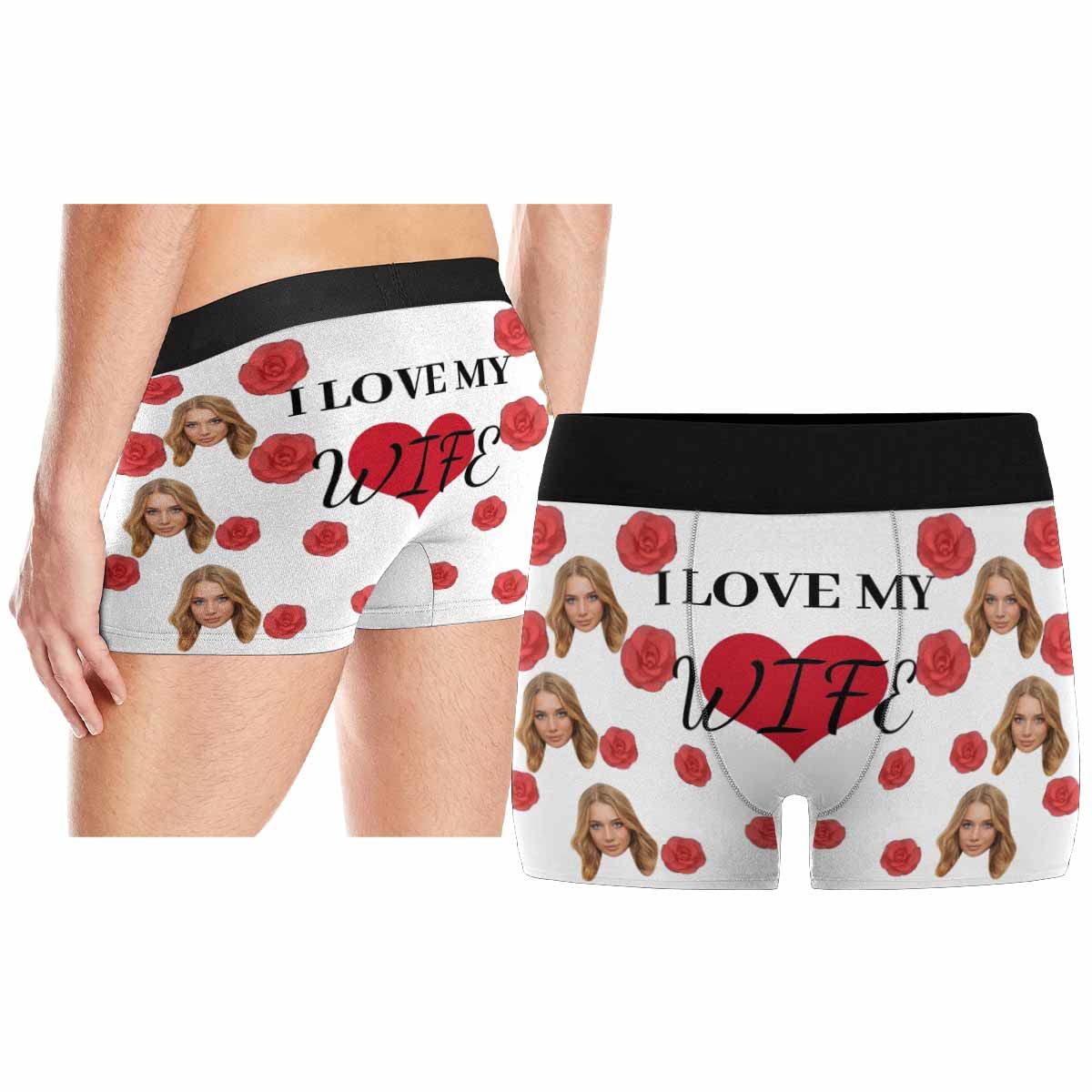 Custom Personalized Men's Boxer Briefs with Red Rose Heart Design - Comfortable & Stylish Underwear for Valentine's Day, Anniversary Gifts & Romantic Occasions