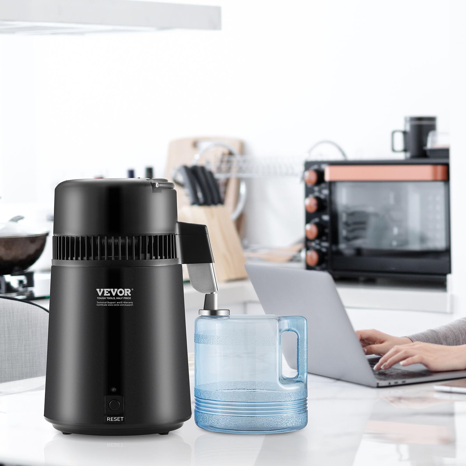 VEVOR 4L/1.05 Gallon Countertop Water Distiller - 750W Stainless Steel Home Water Purification System for Drinking, Baby Formula & Coffee | Black Water Distiller Machine for Clean, Pure Water