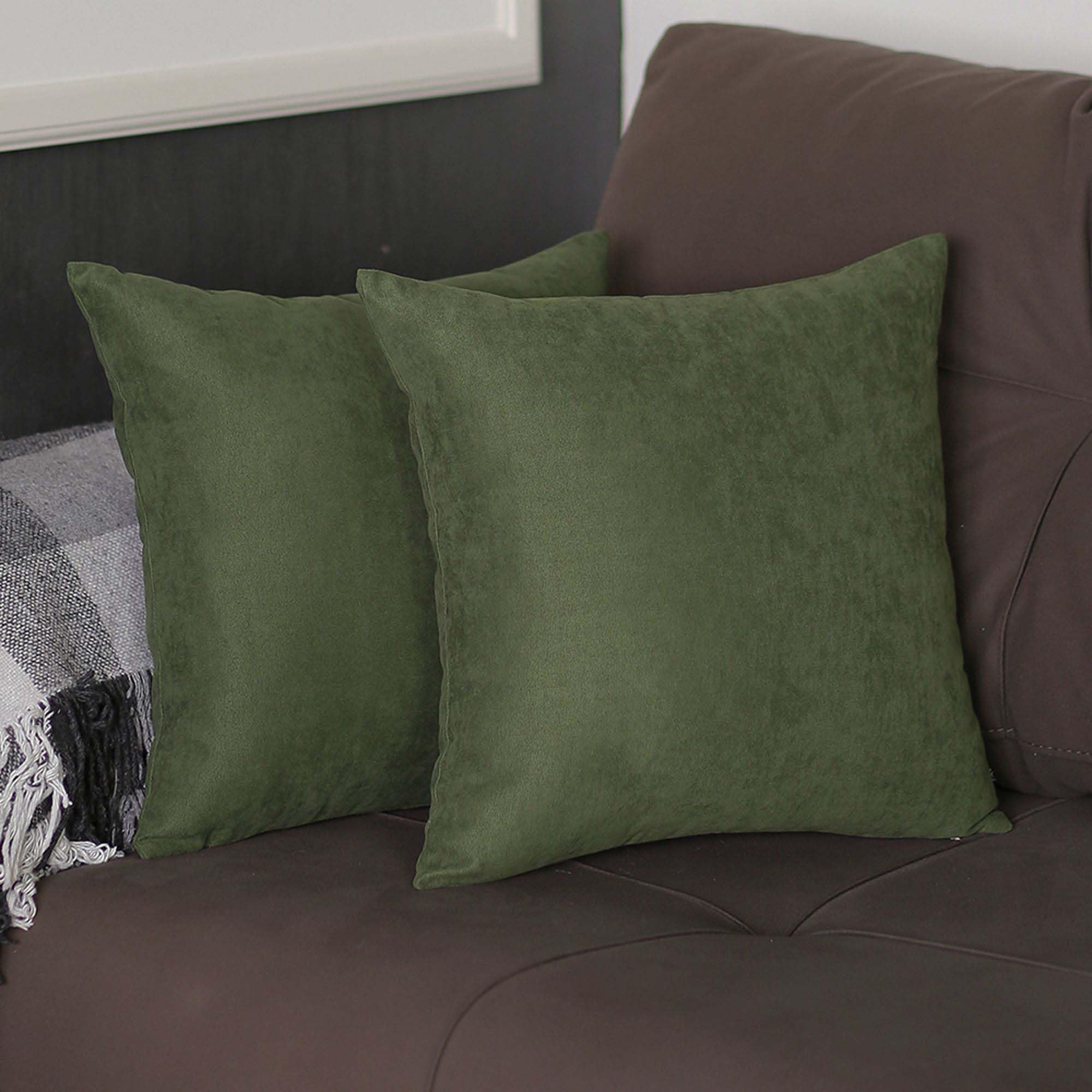 Apolena Honey Set of 2 Decorative Throw Pillow Covers 18x18 Inch - Solid Fern Green Square Pillow Cases for Couch, Sofa, Bed & Home Decor - Perfect for Living Room, Bedroom & Dorm Room Styling