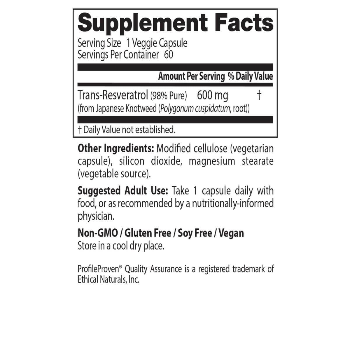 Doctor's Best High Potency Trans Resveratrol 600mg Supplement - 60 Vegan Capsules for Heart Health & Anti-Aging - Supports Cardiovascular Wellness & Cellular Protection