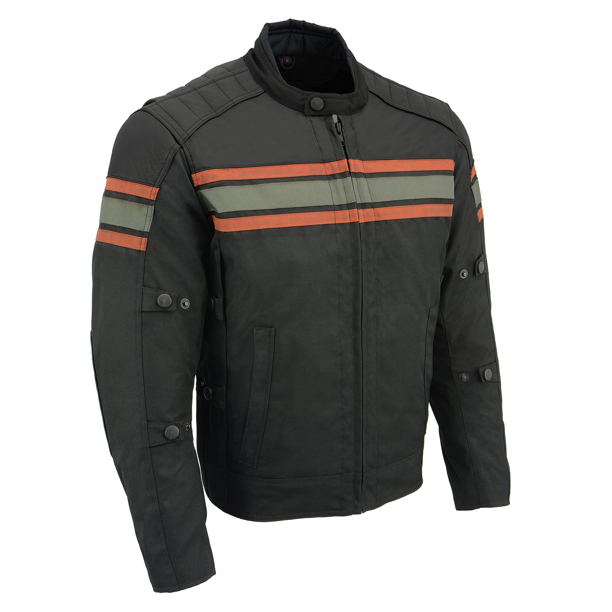 Milwaukee MPM1751 Men's Leather & Textile Armored Motorcycle Jacket with Racing Stripe - Durable Protective Gear for Street Riding & Racing