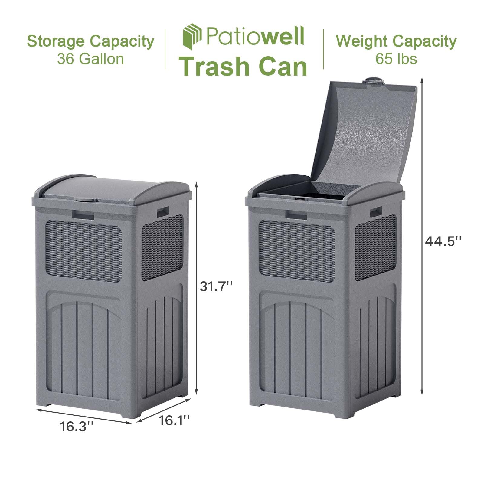 **Patiowell 36 Gallon Outdoor Trash Can with Lid – Durable Resin Garbage Bin for Patio, Backyard, Deck – Weatherproof & Heavy-Duty – Ideal for Outdoor Waste Disposal (Gray)**    *(Perfect for BBQs, Poolside, Garden, and Camping – Keeps Your Space Clean & Organized)*