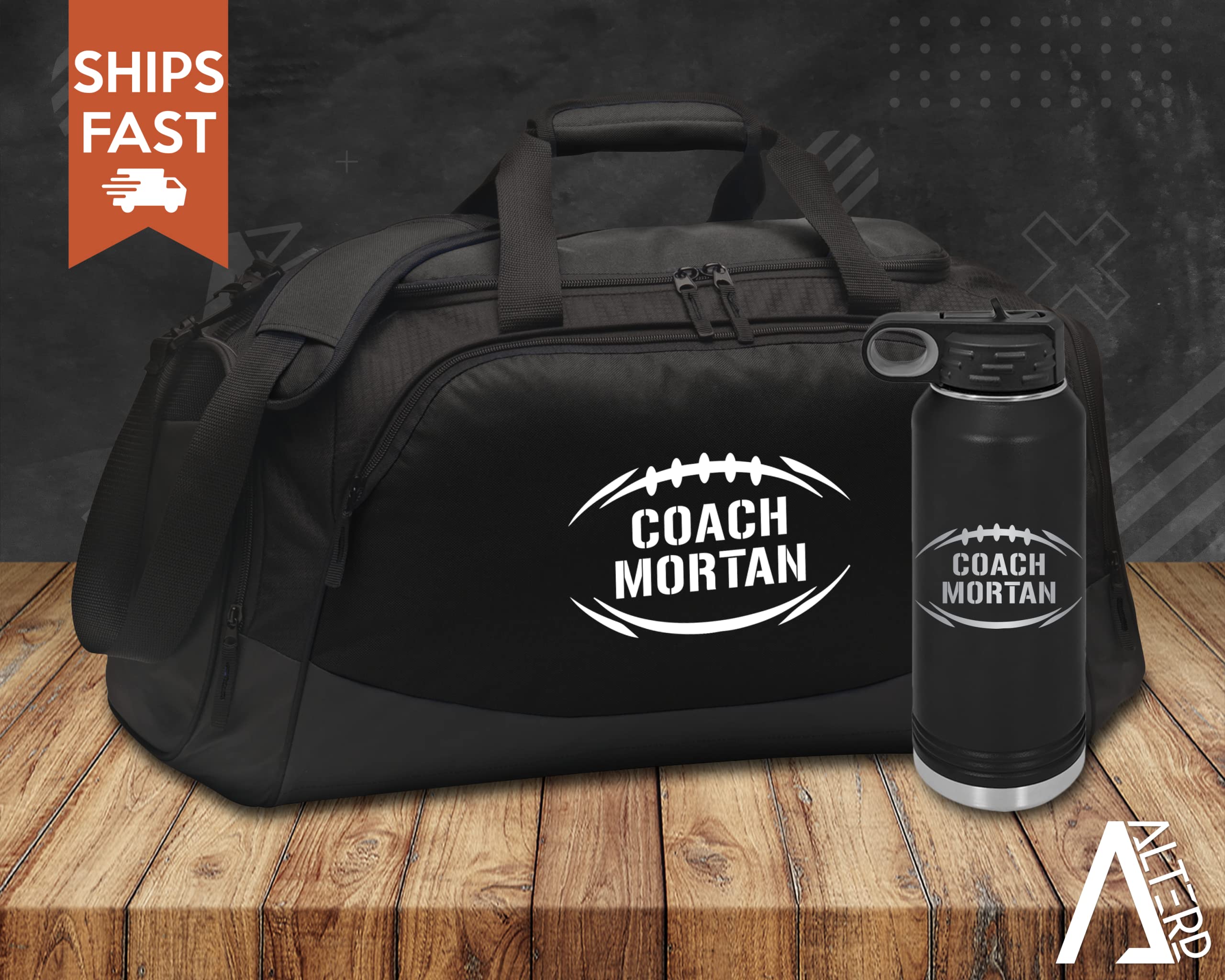 Custom Personalized Football Coach Duffle Bag with Shoe Compartment - Gear & Equipment Storage for Men & Teens - High School Sports Travel Bag (Black/Black) - Perfect for Practice, Games & Team Travel