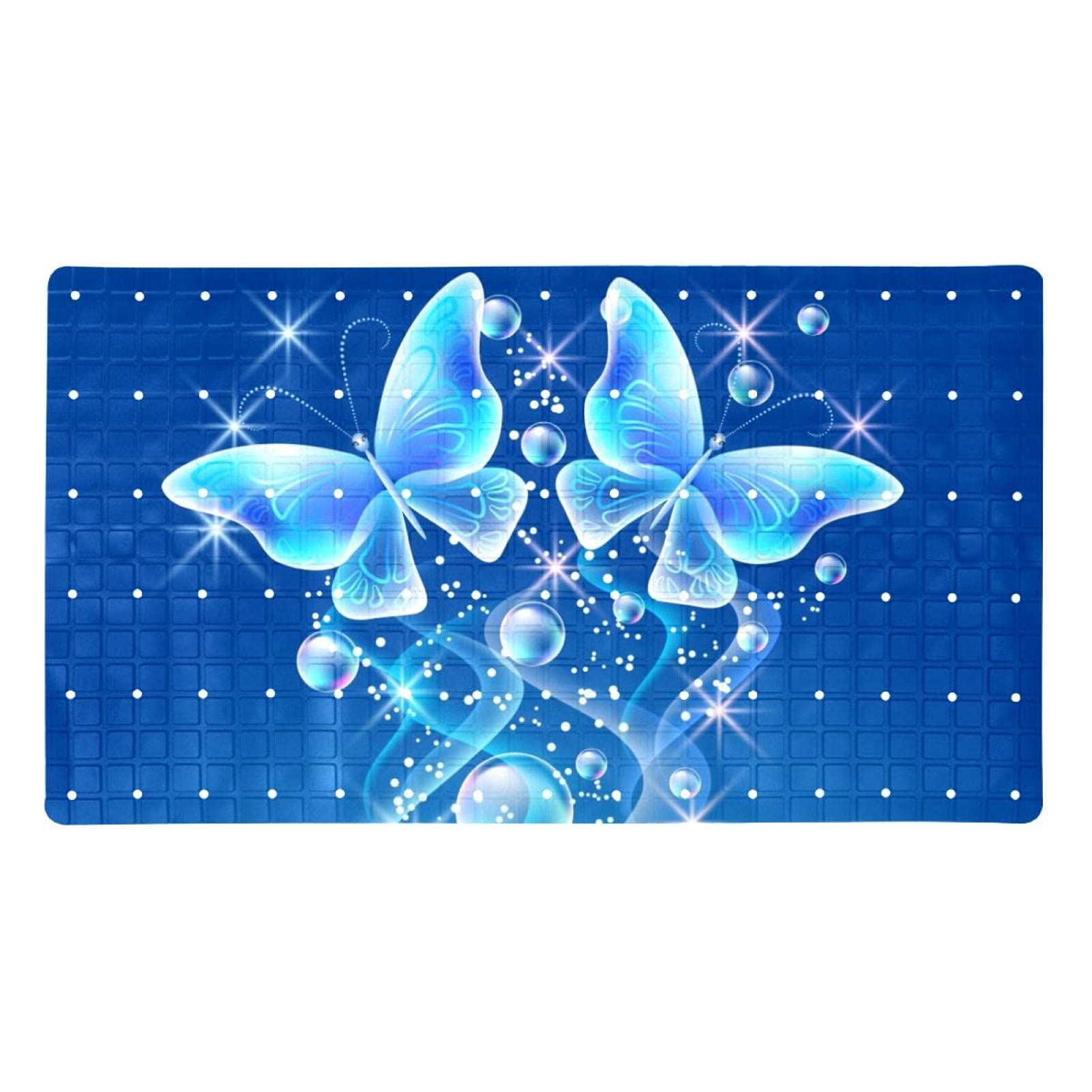 Non-Slip Bathtub Mat with Butterfly & Bubble Design - Soft Shower Mat for Adults & Kids - Machine Washable Bathroom Safety Mat for Wet Floors & Baby Bath Time