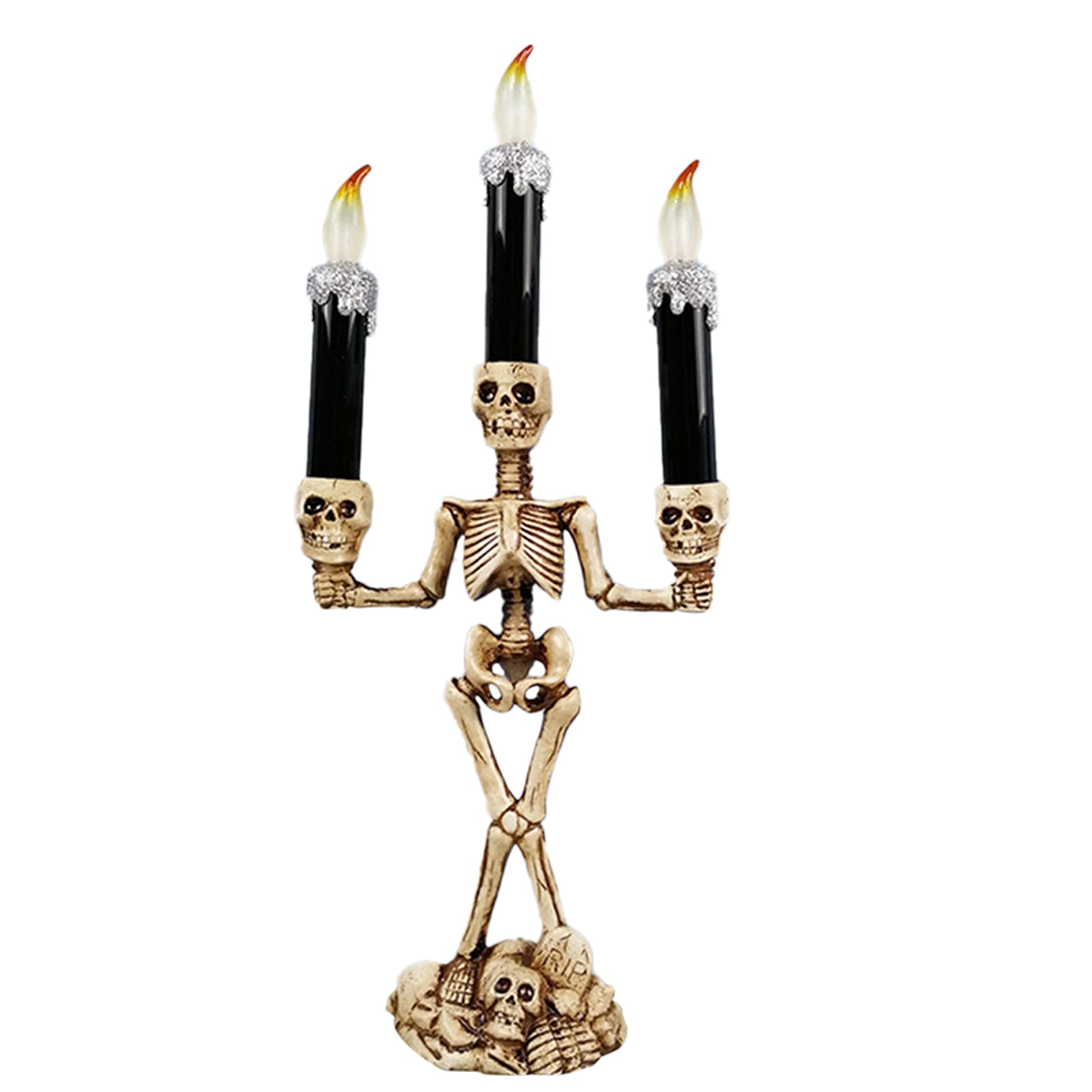 Halloween LED Electronic Candle Skull Statue - Silver Gothic Decor for Home, Dining Table, Bar, Party & Wedding | Spooky Mood Lighting for Halloween, Gothic Weddings & Themed Events