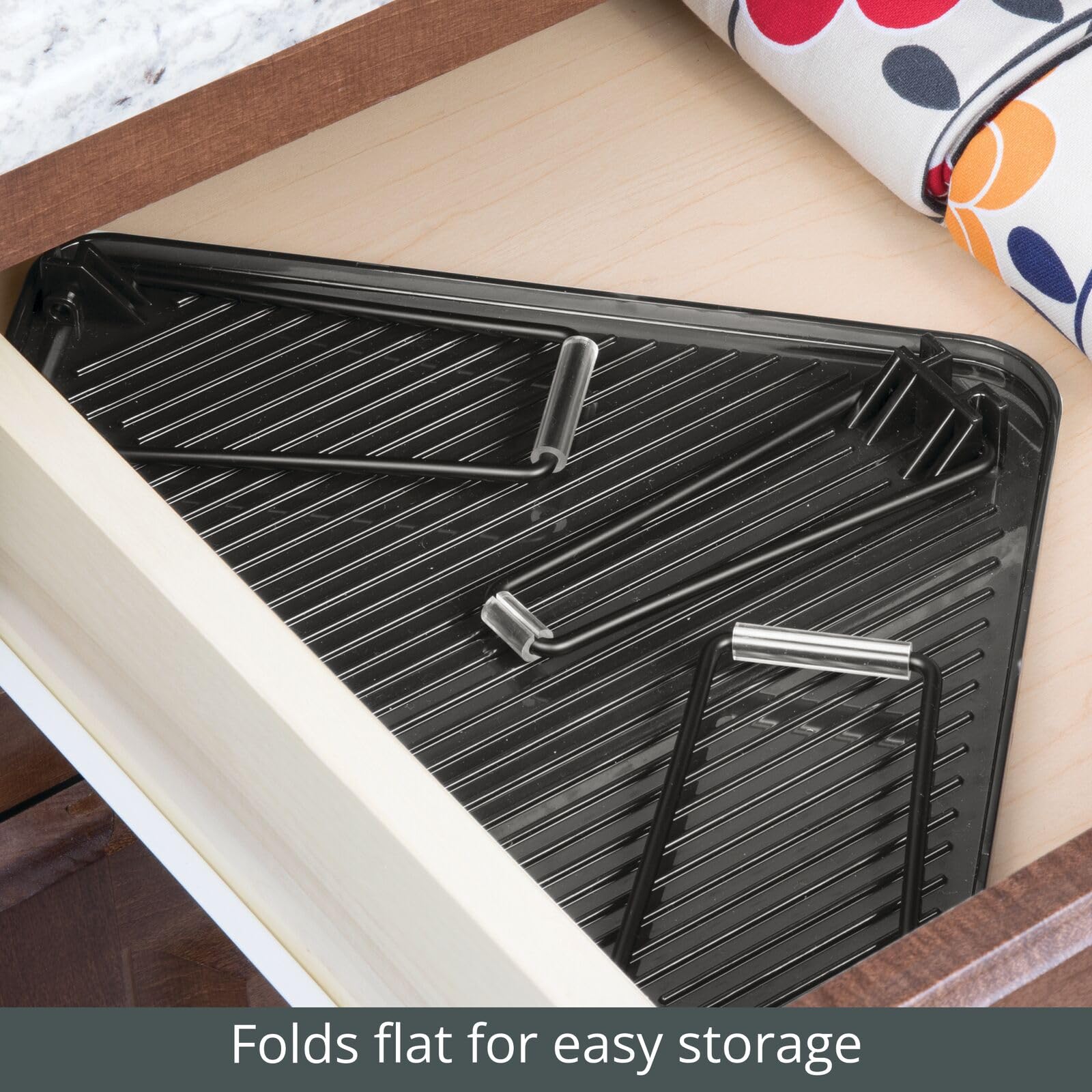 mDesign Plastic/Steel Corner Stackable Shelf Organizer - 2 Pack Black/Smoke Gray - Bathroom Vanity Storage for Makeup, Shower Accessories - Perfect for Small Spaces Under Sink, Cabinet & Countertop Organization