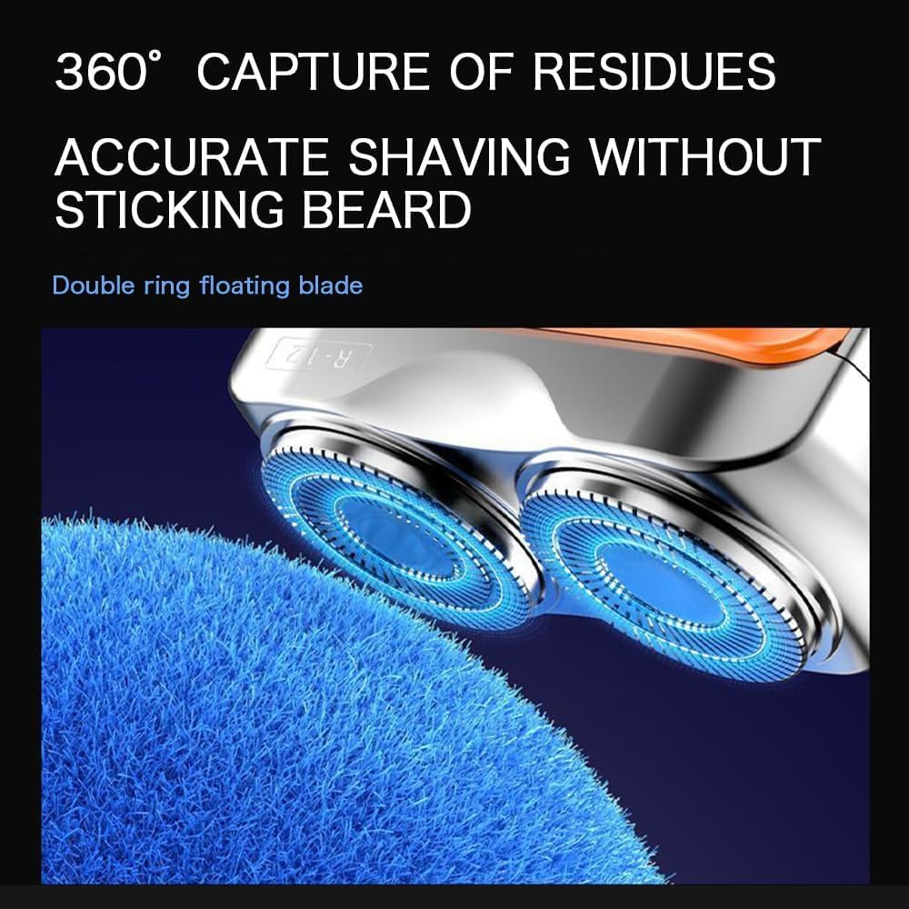 Mini Electric Shaver for Men - Rechargeable Dual Blade Waterproof Razor with LED Power Display | USB Fast Charging, Compact Travel Size | Perfect for Home, Travel & Gym Use (Orange)