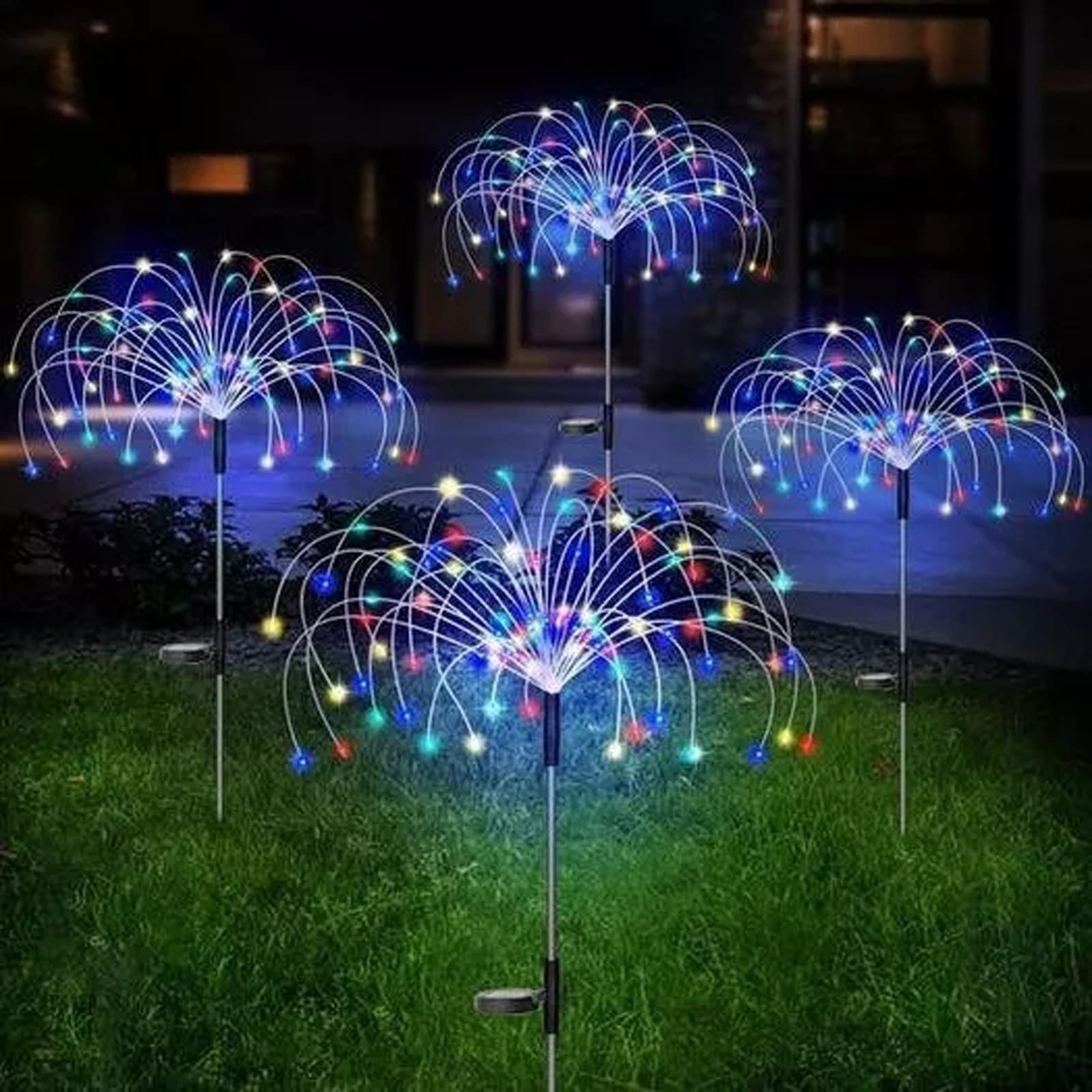 4 Pack LED Firework Lights - Solar Powered Waterproof Garden Stake Lights with 8 Lighting Modes, Colorful Copper Wire Landscape Decor for Pathway, Lawn & Outdoor Spaces | Perfect for Patio, Yard & Holiday Decorations
