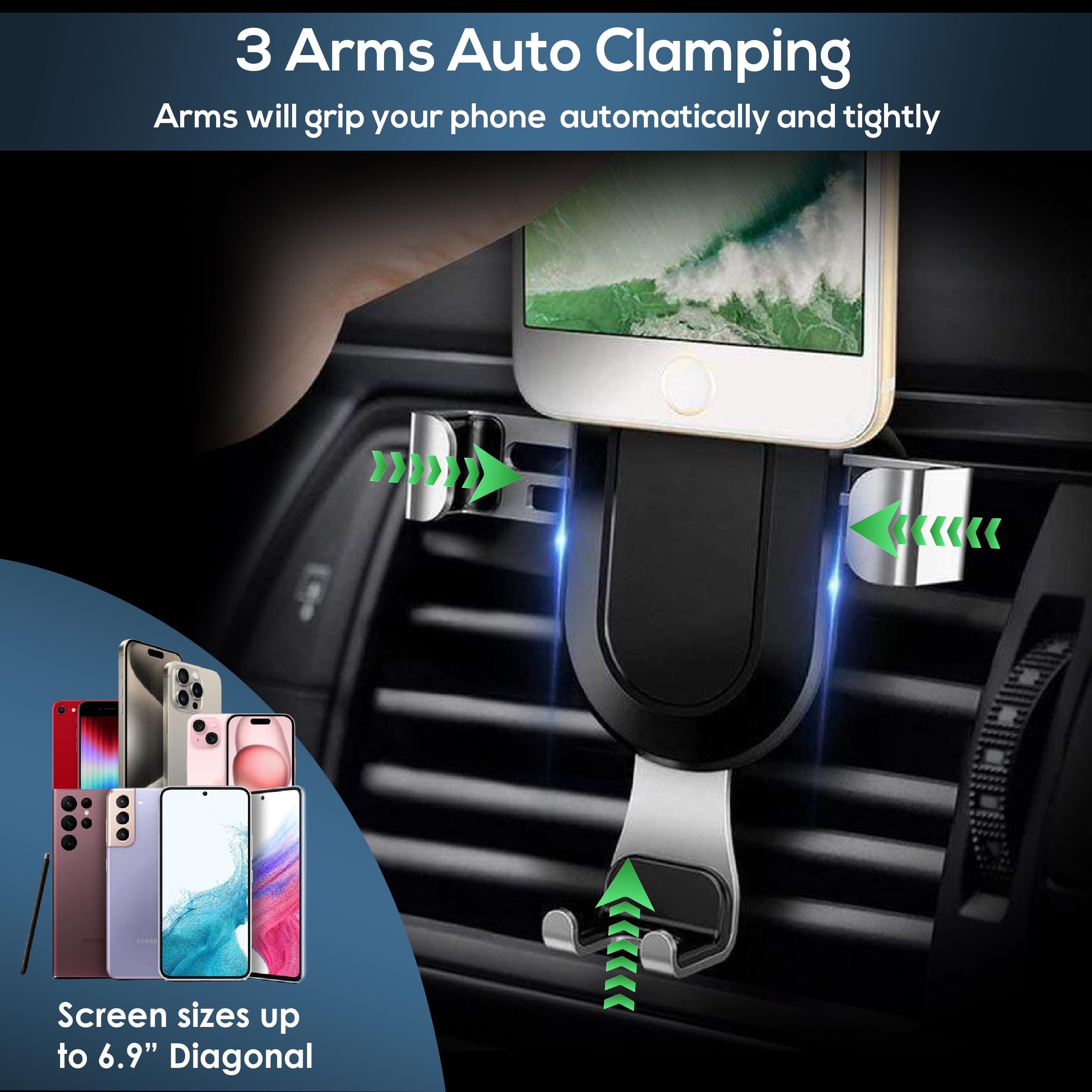 2024 Upgraded Fast Wireless Car Charger & Phone Holder - Auto Clamping 360° Rotating for iPhone 15/14/13, Samsung Galaxy S23/S22, Qi-Enabled Devices - Perfect for Commuting, Road Trips & Hands-Free Driving