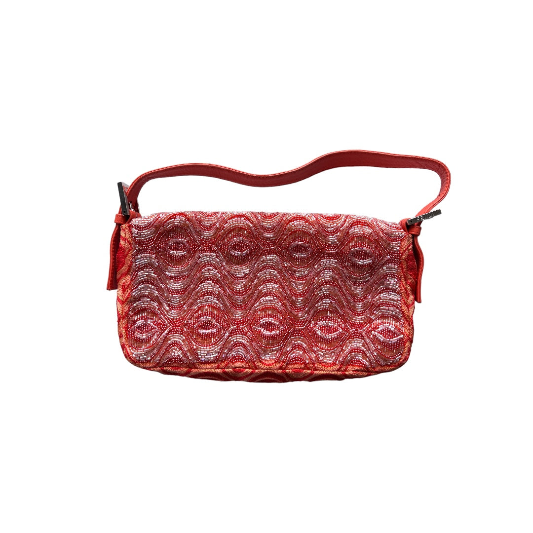Vintage Fendi Orange Wave Pattern Beaded Baguette Bag - Luxury Designer Crossbody Purse for Women, Perfect for Parties, Weddings & Evening Events