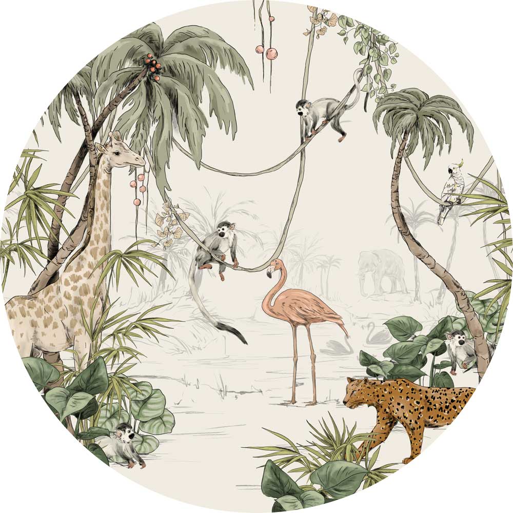 Round Wall Sticker - Jungle Jazz Theme Decals for Kids Room, Nursery, and Playroom Decor - Perfect for DIY Home and Classroom Wall Art