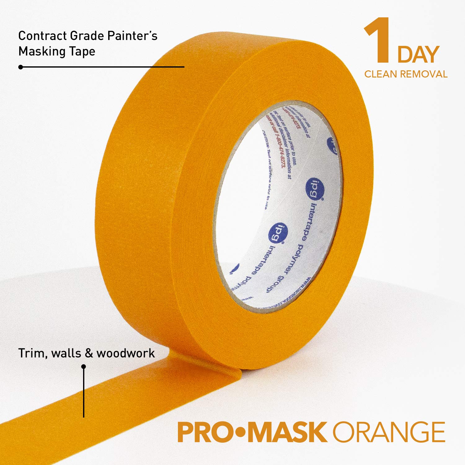 IPG ProMask Orange Contractor Grade Painter's Masking Tape - 0.94 Inch x 60 Yards, 36-Pack - High Adhesion, Clean Removal for Professional Painting, Drywall & DIY Projects - Perfect for Walls, Trim, Windows and Home Renovations