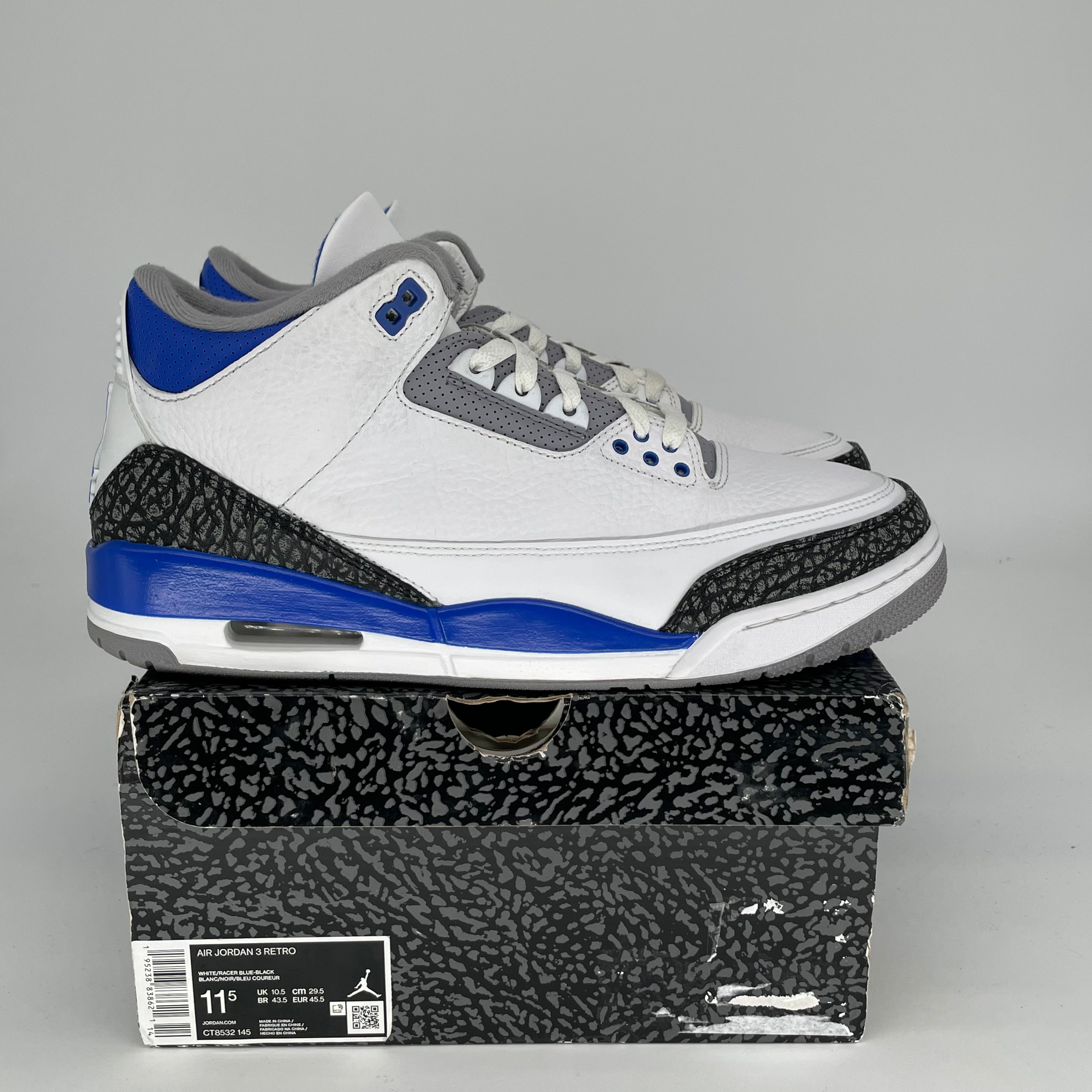 Air Jordan 3 Racer Blue Men's Basketball Shoes Size 11.5 - Retro Style, Comfortable Cushioning, Durable Design (Style Code: CT8532-145) - Perfect for Streetwear, Sneaker Collection & Casual Sports