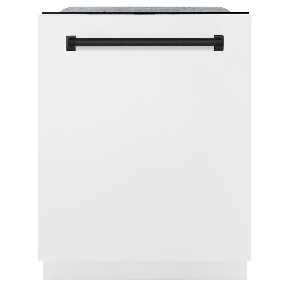 ZLINE Autograph Edition 30-inch Stainless Steel Dual Fuel Range with White Matte Door, Range Hood & Dishwasher - Matte Black Accents | Premium Kitchen Package for Modern Homes & Professional Chefs (3AKP RAWMRHDWM30 MB)