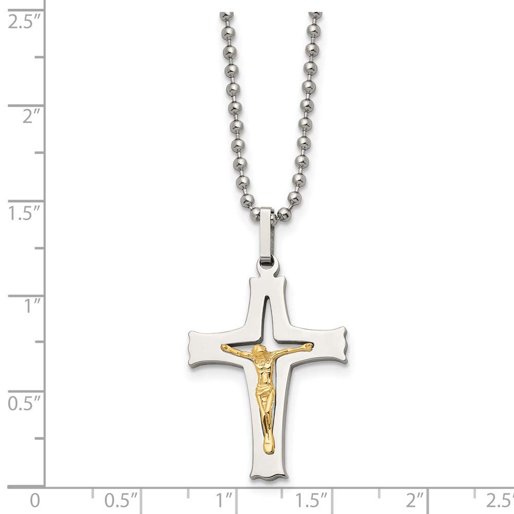 The Black Bow Stainless Steel & 14k Yellow Gold Accent SM Crucifix Necklace, 22 Inch - Perfect for Everyday Wear, Gifts, and Religious Occasions