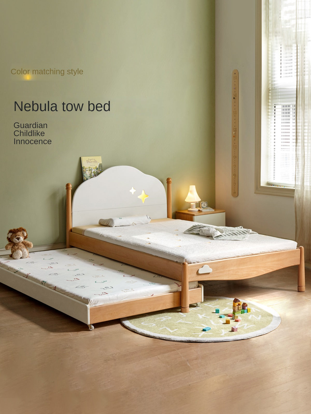 Solid Oak & Beech Wood Floor Bed with Pulley - Toddler Bed for Safe & Comfortable Sleep - Perfect for Montessori Bedrooms & Kids' Room Decor