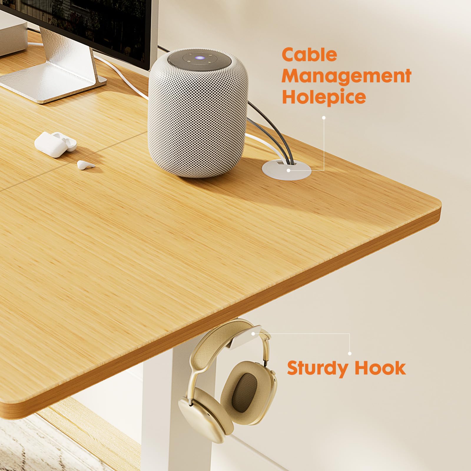 Sweetcrispy Electric Adjustable Height Standing Desk - 63 x 24 inch Sit Stand Desk with Splice Board, Ergonomic Home Office Computer Table with 2 Hooks & Cable Management for Work, Study, and Gaming