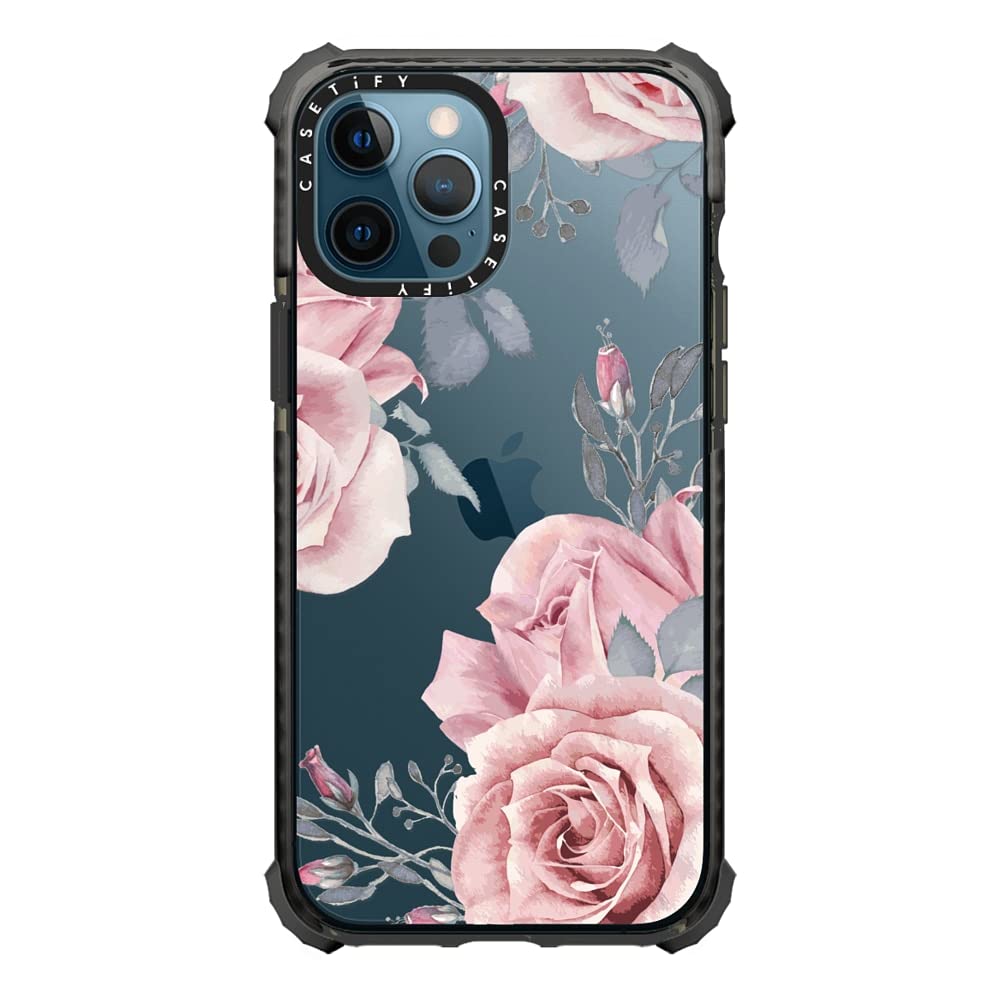 CASETiFY Ultra Impact Shockproof Case for iPhone 12 Pro Max - Clear Black Rose Design - Durable Protective Phone Cover for Everyday Use & Outdoor Activities