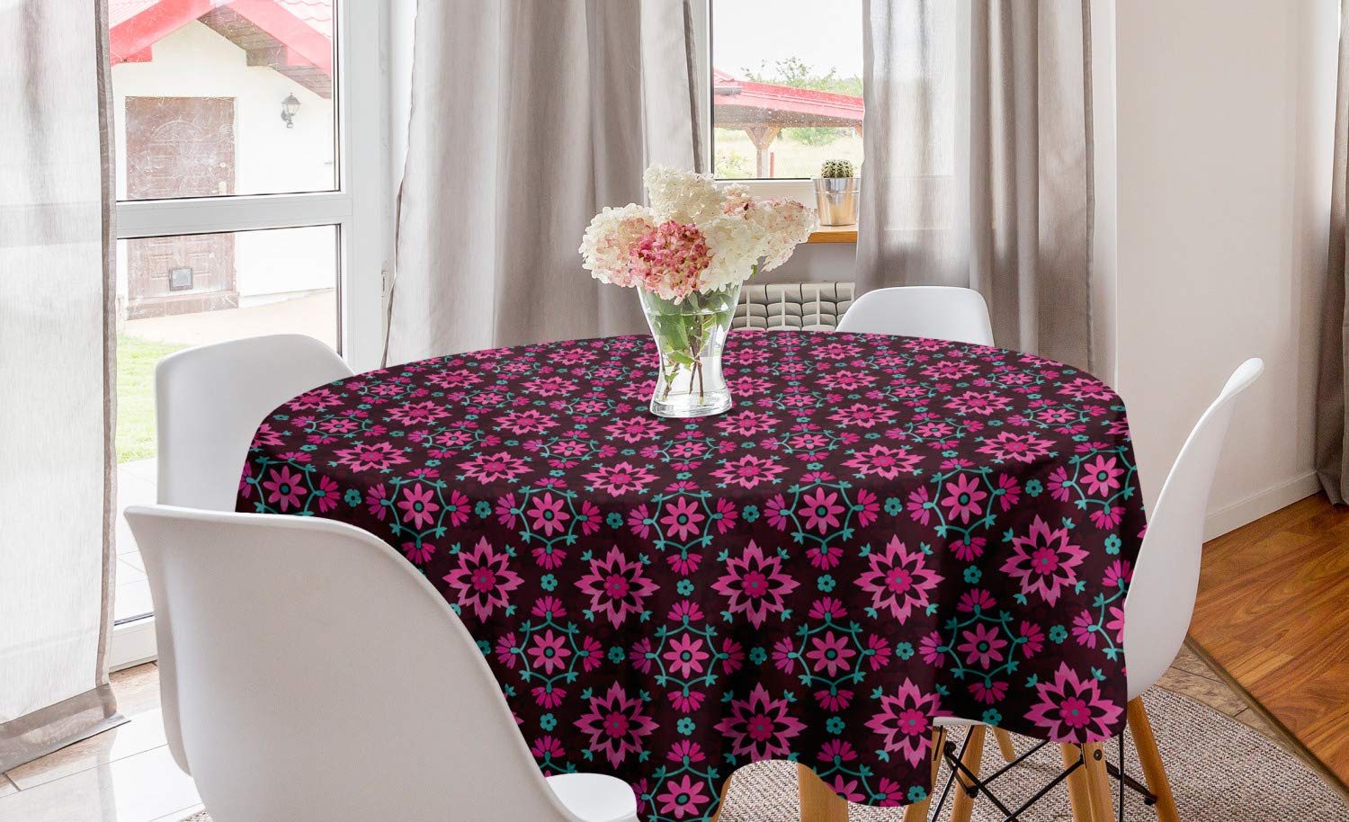 Ambesonne Floral Round Tablecloth 60