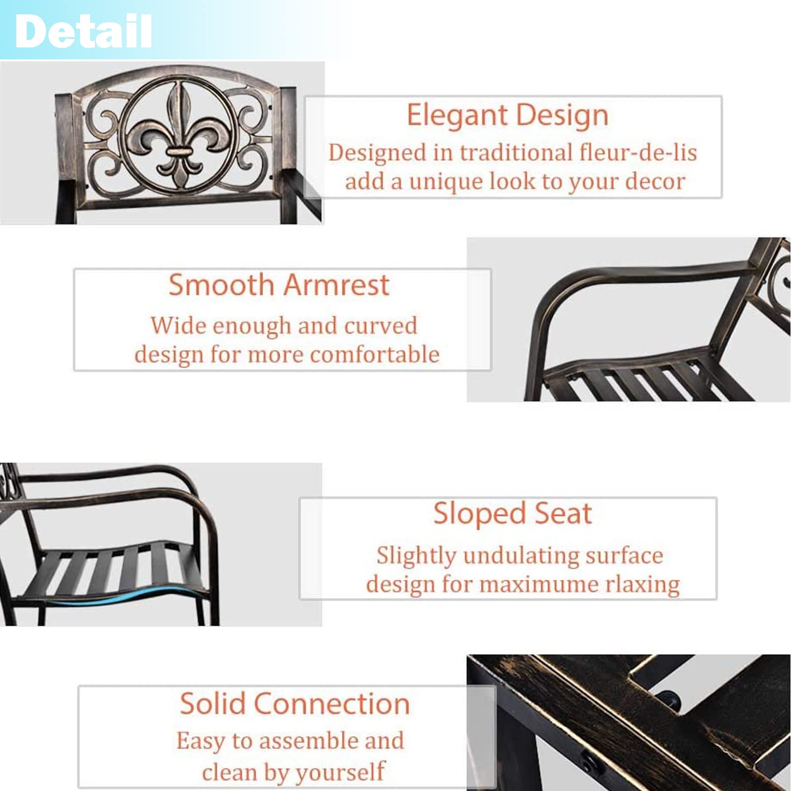 MAGIC UNION Outdoor Metal Rocking Chairs Set of 2 - Antique Bronze Patio Rocker, Cast Iron Glider Chair for Garden, Deck, Backyard, Terrace - Perfect for Relaxing, Reading & Enjoying Nature (Set of 2)