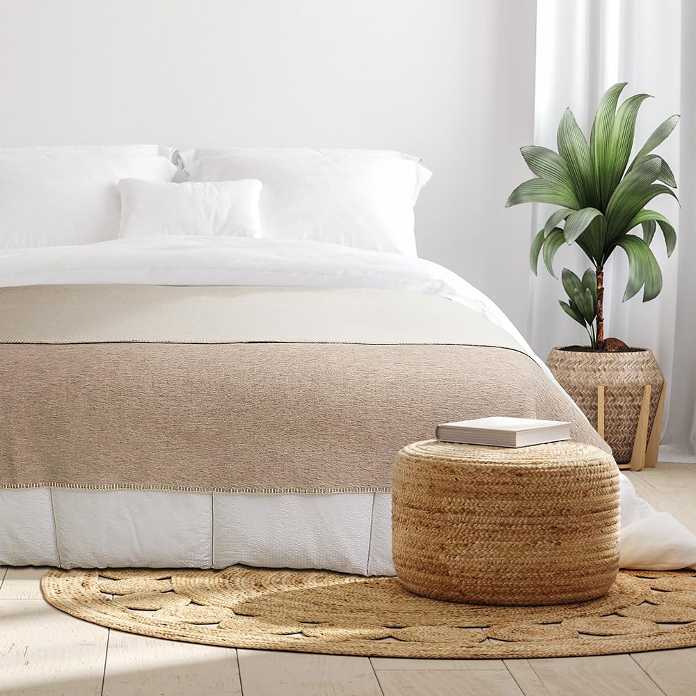 Premium 100% Natural Alpaca Wool & Cotton Blanket - Undyed Eco-Friendly Warm Thick Reversible Bicolor Design 80